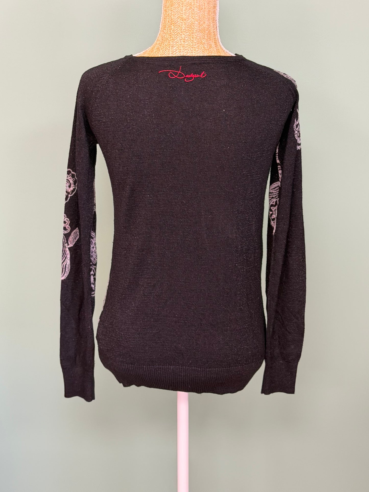 Pull Desigual noir motif mandala brodé - Taille M