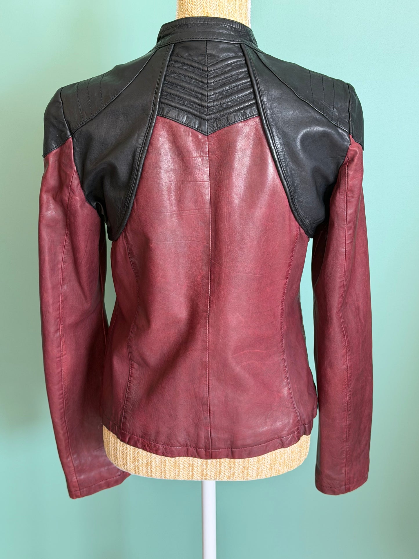 Veste en cuir IKKS bordeaux & noir