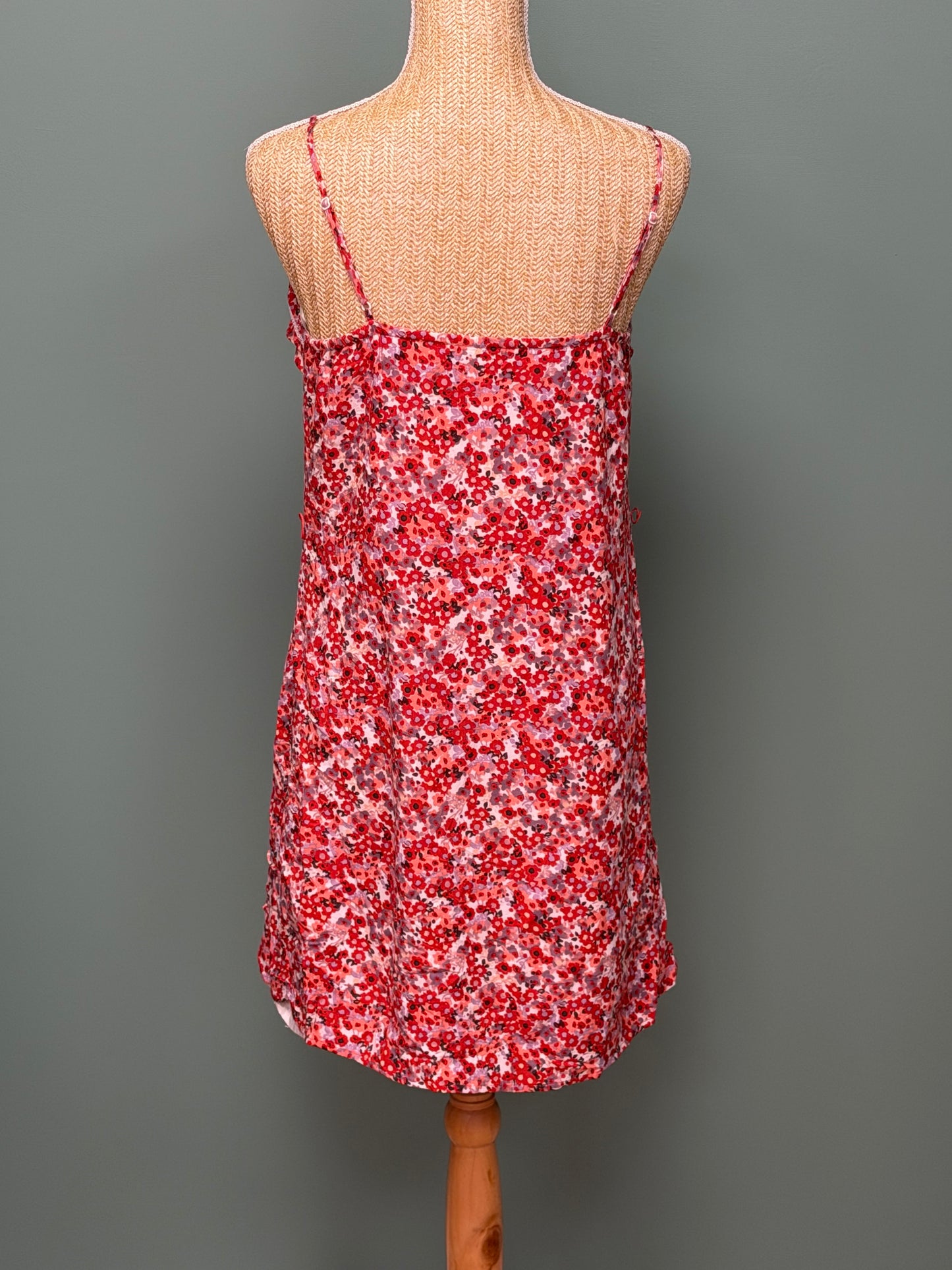 Robe fluide fleurie rouge & rose à fines bretelles - Taille M