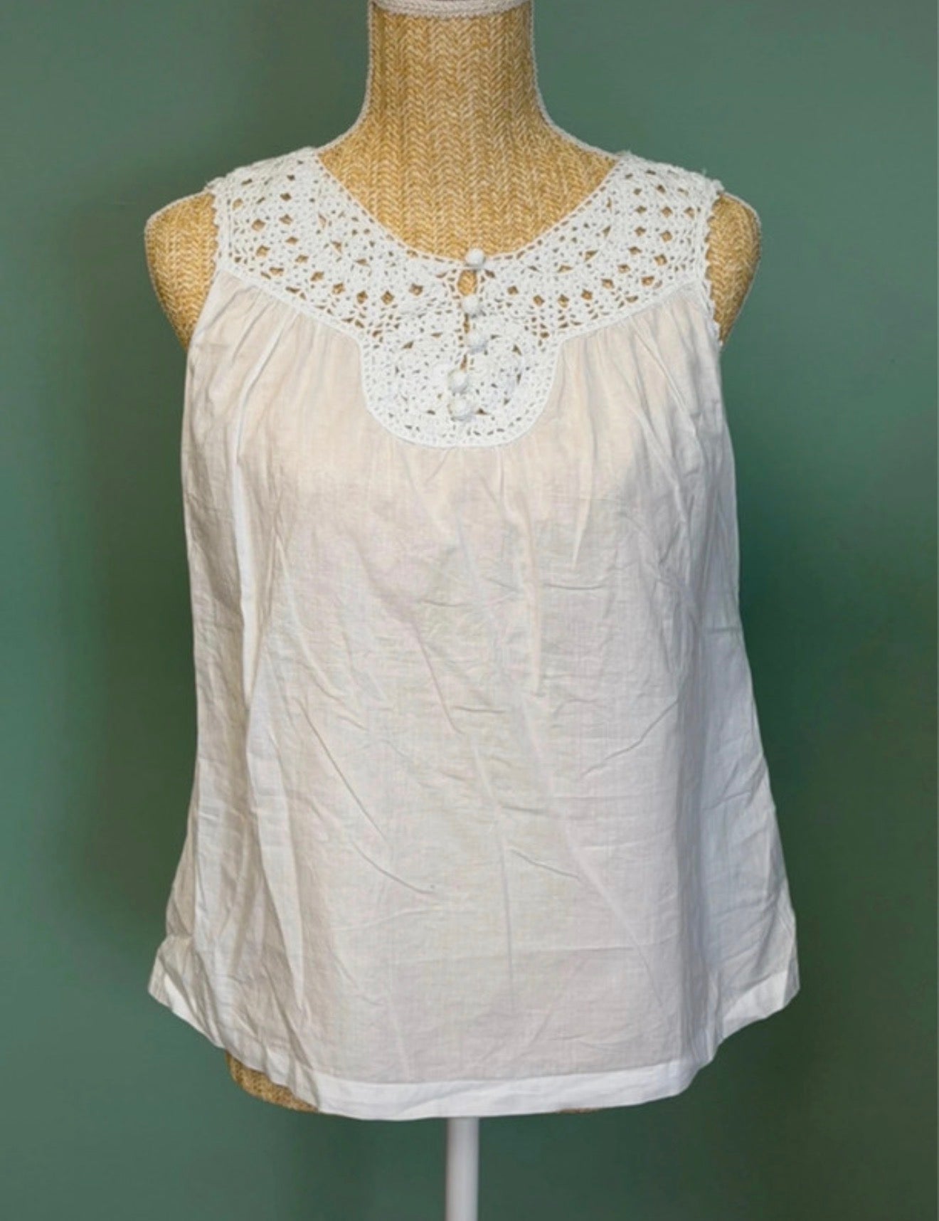 Top Blanc Sans Manches – Détails Crochet & Esprit Bohème - Taille M