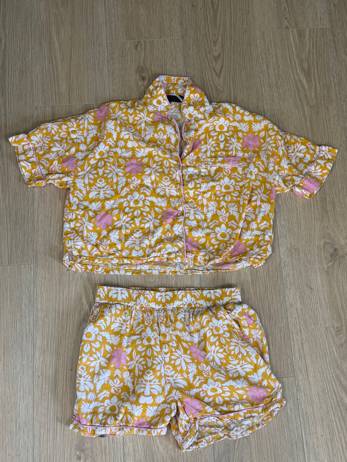 Ensemble Monoprix femme chemise et short fleuri 100% coton taille S