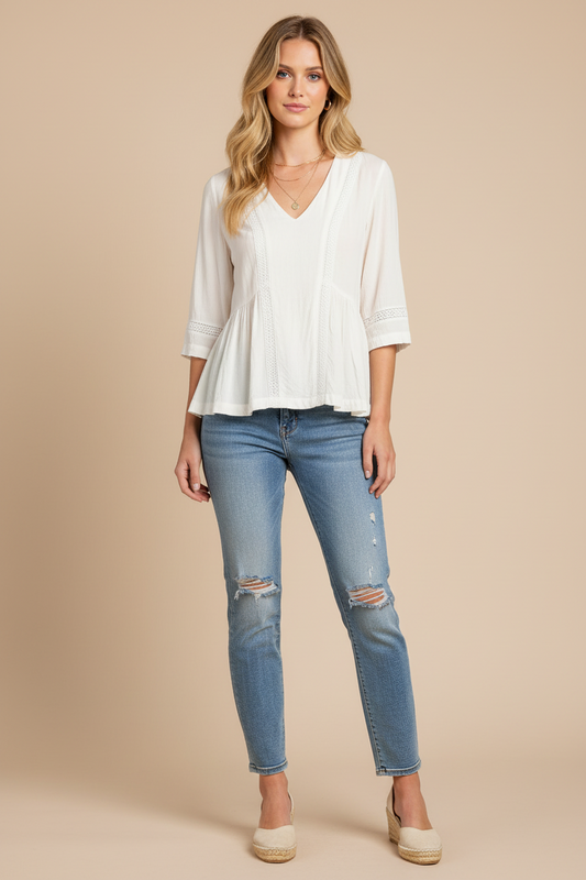Blouse blanche fluide détails dentelle