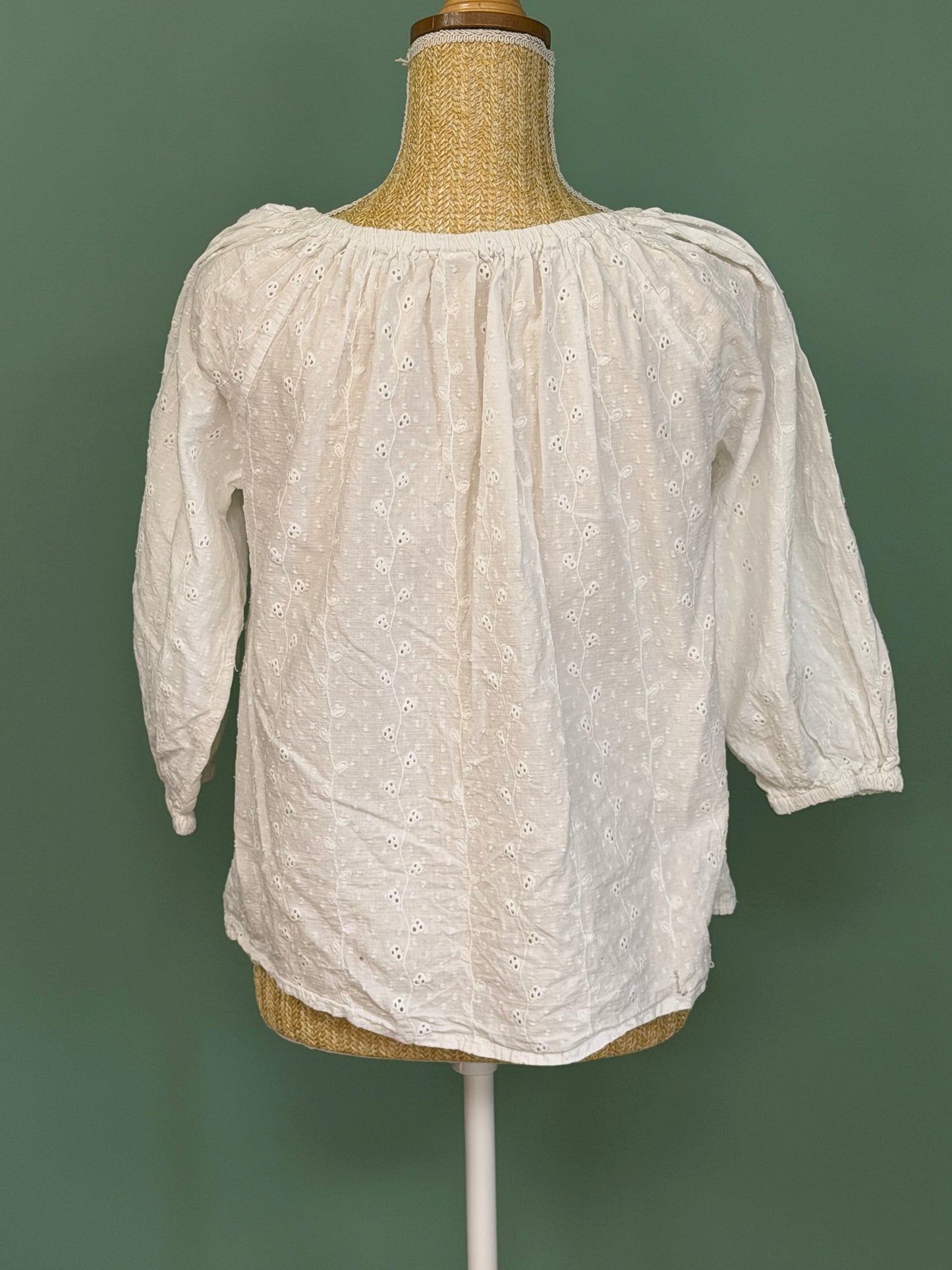 Blouse bohème blanche en coton à manches 3/4 – Taille L