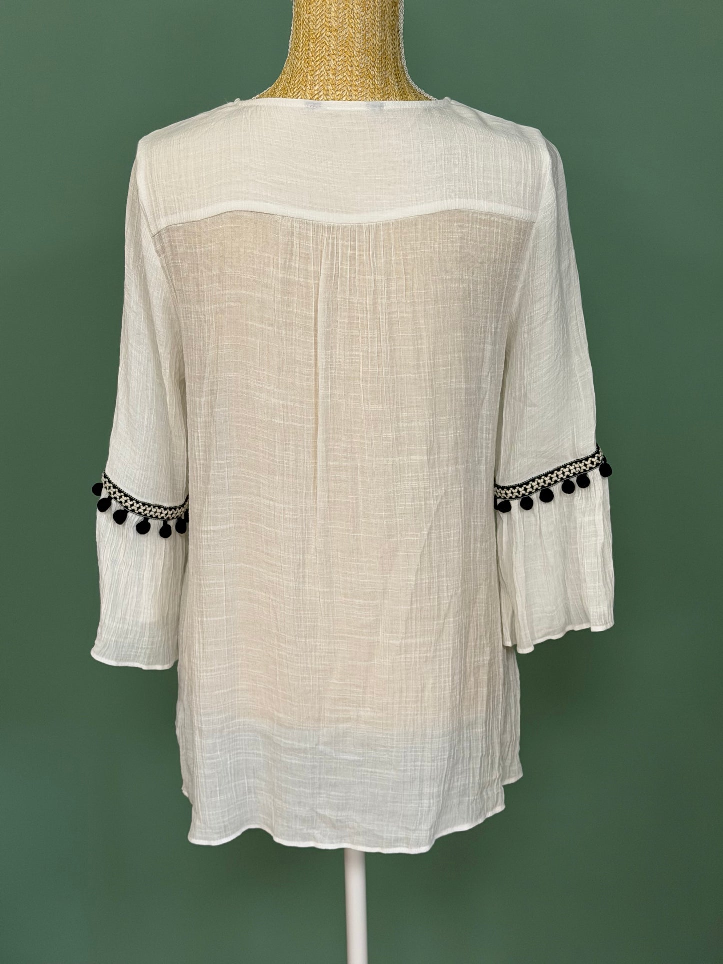 Blouse blanche fluide à pompons femme taille M