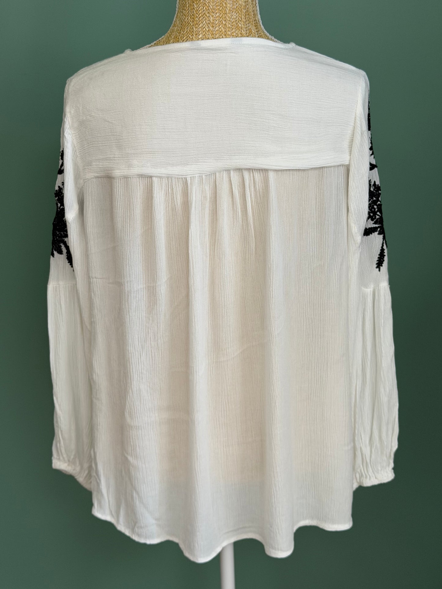 Blouse blanche brodée manches longues femme XL