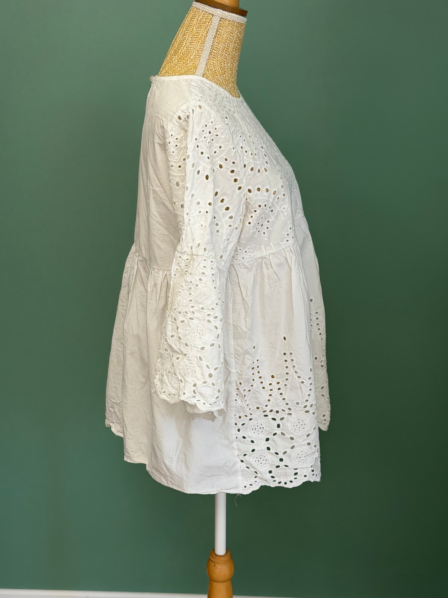 Blouse blanche en broderie anglaise manches longues femme M