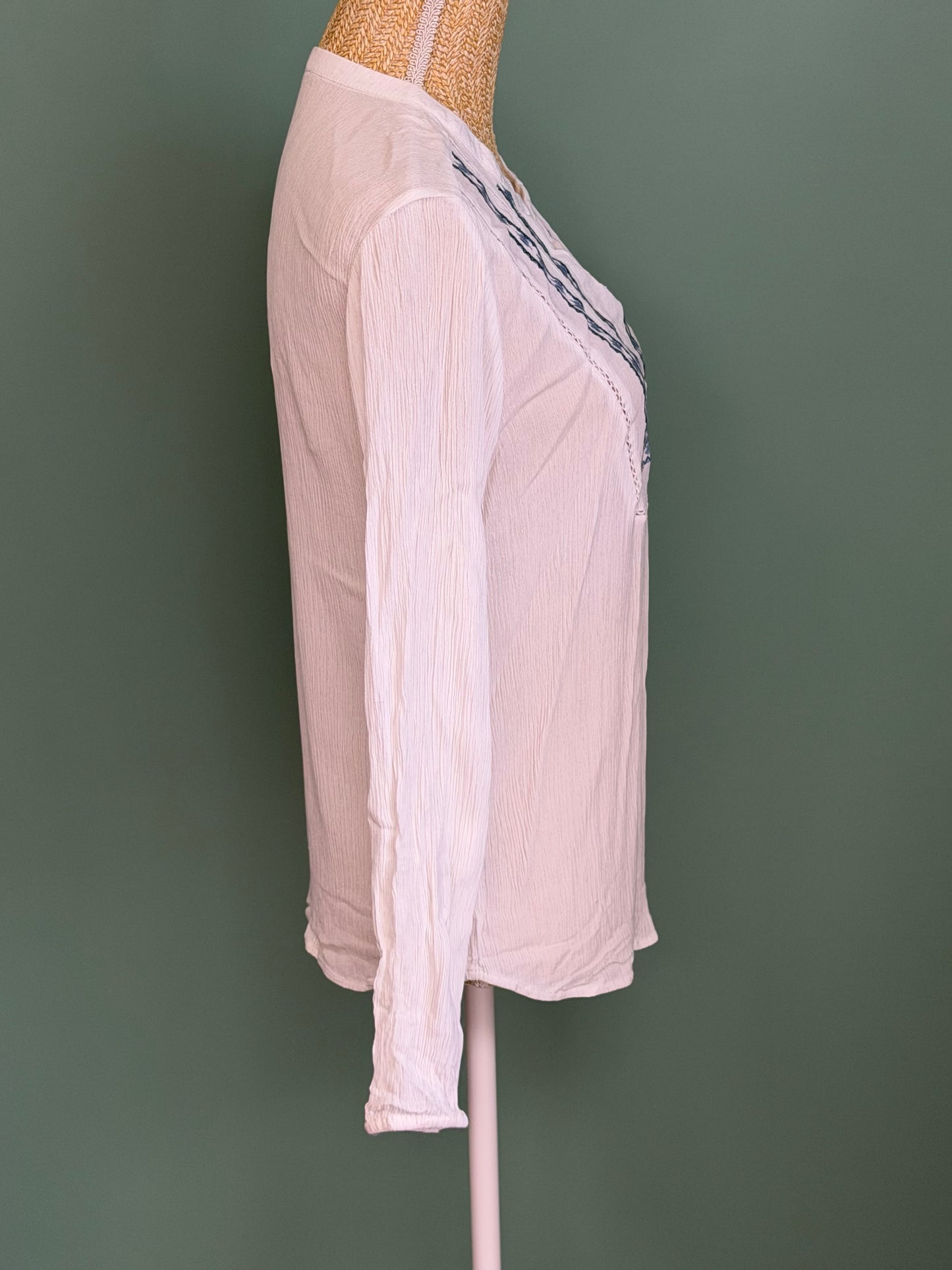Blouse blanche brodée manches longues femme M