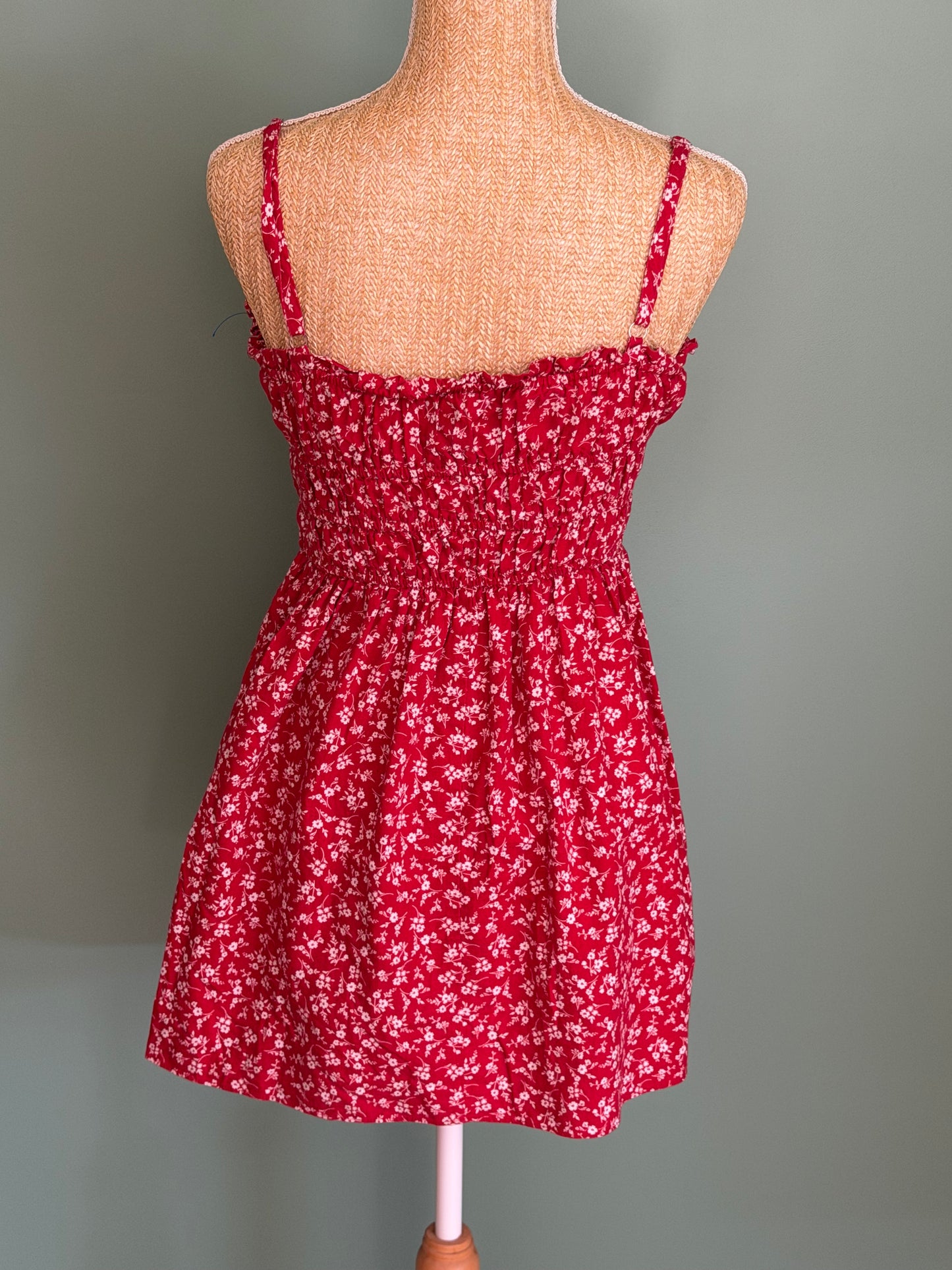 Robe rouge fleurie à bretelles – coton & lin – taille S