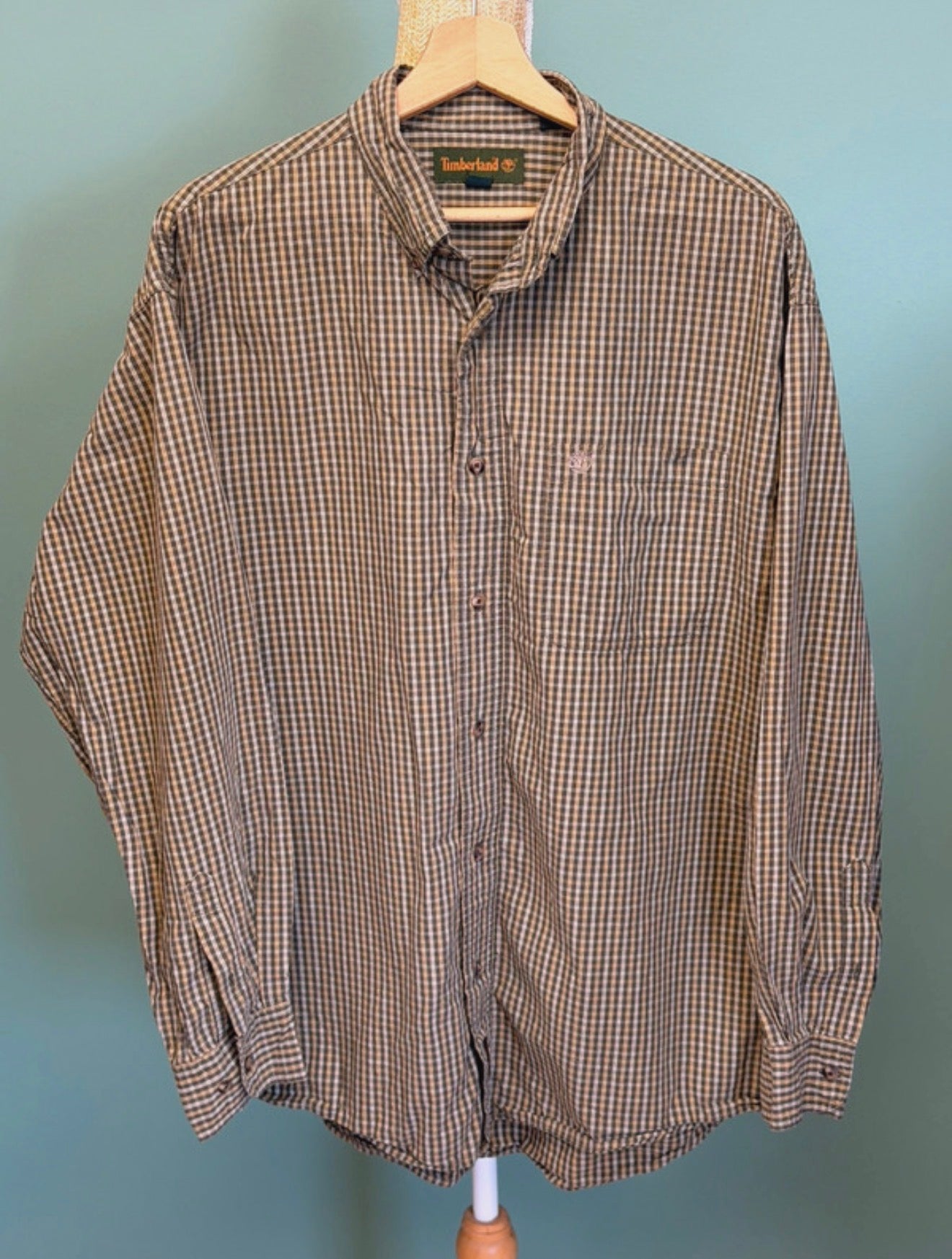 Chemise à carreaux kaki, beige et gris - Timberland - Taille XL