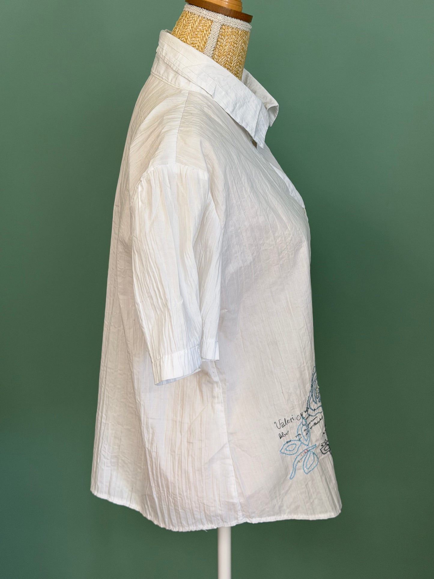 Chemisier blanc brodé manches courtes femme XL