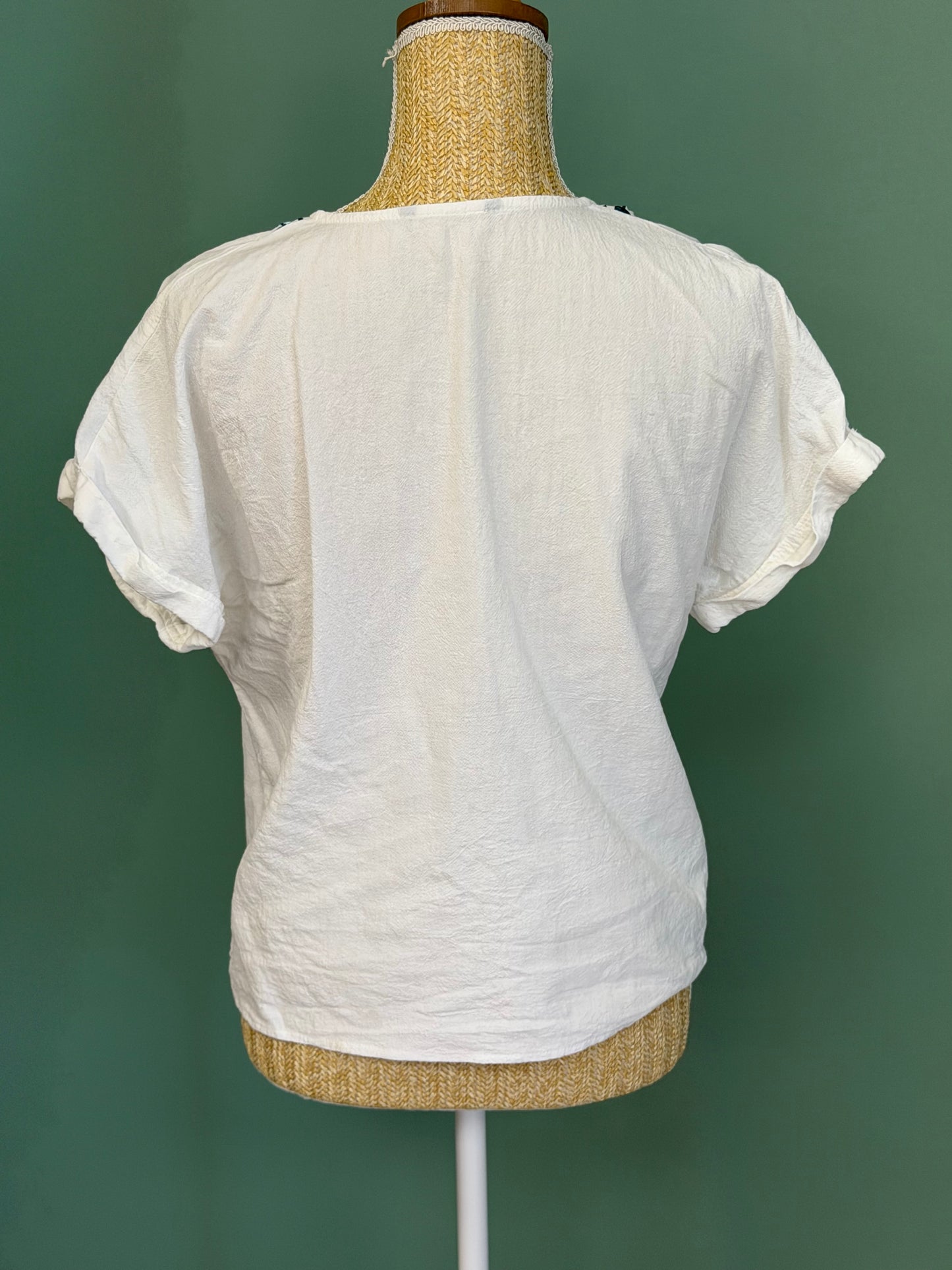 Blouse blanche brodée à fleurs femme M