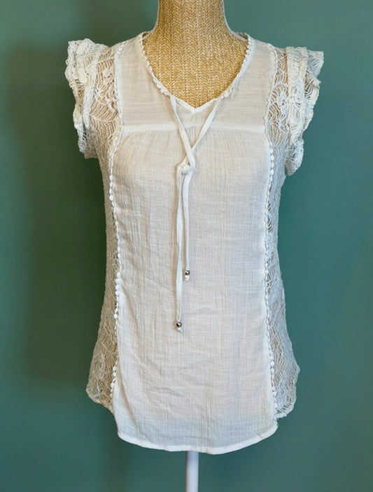 Blouse fluide écrue à dentelle – Taille S/M