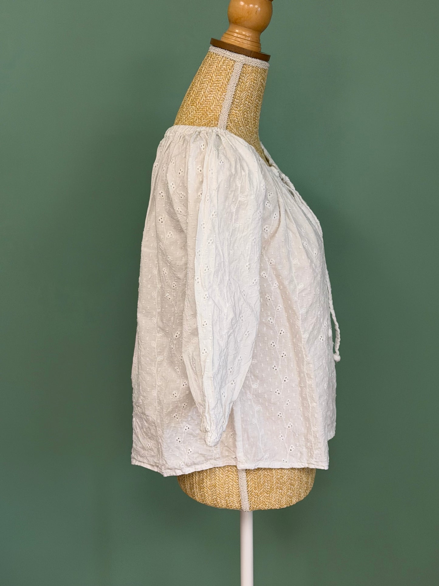 Blouse bohème blanche en coton à manches 3/4 – Taille L