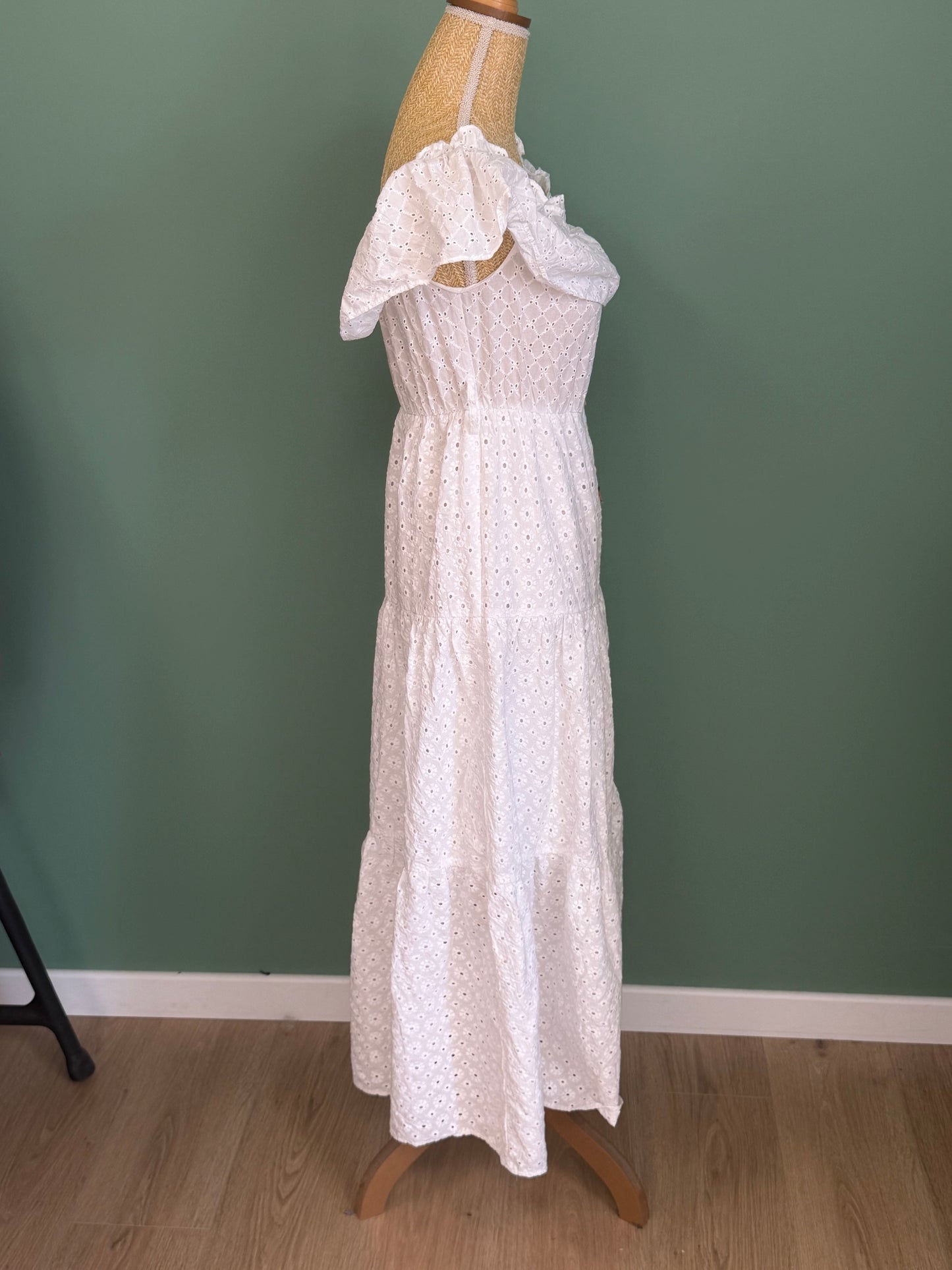 Robe longue blanche en broderie anglaise femme S