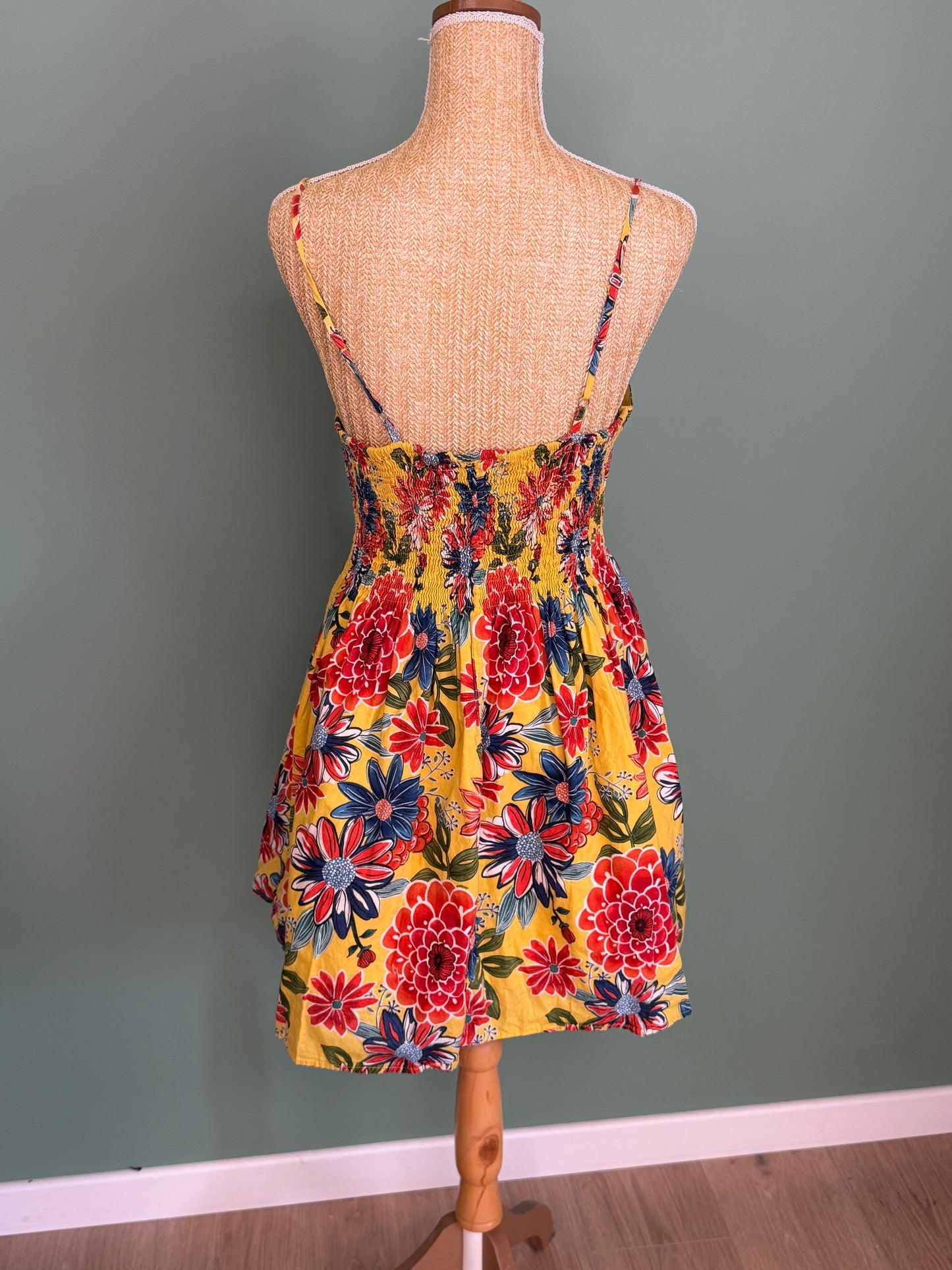Robe fleurie jaune femme en coton taille S