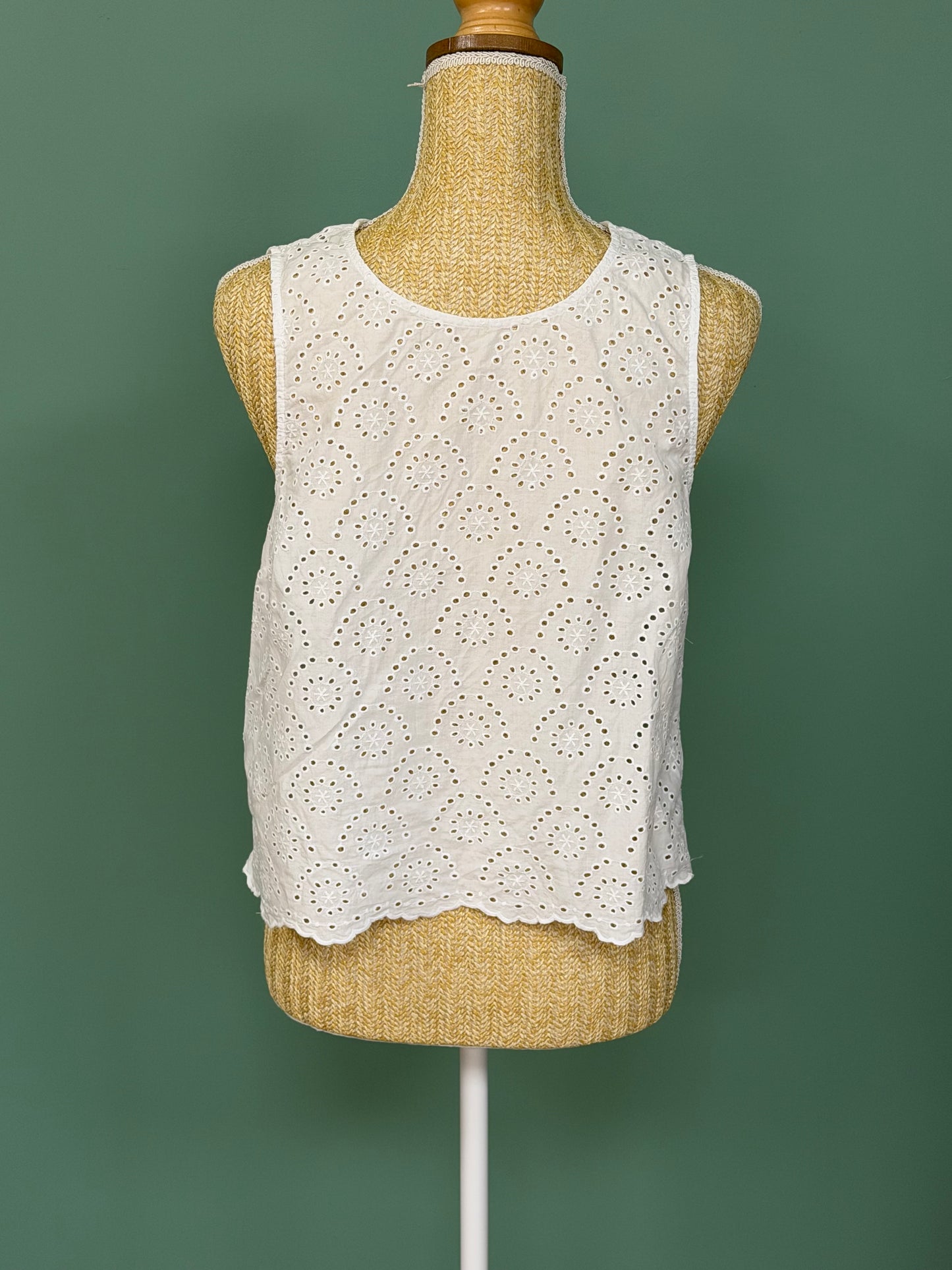 Blouse sans manches en broderie anglaise blanche – Taille L