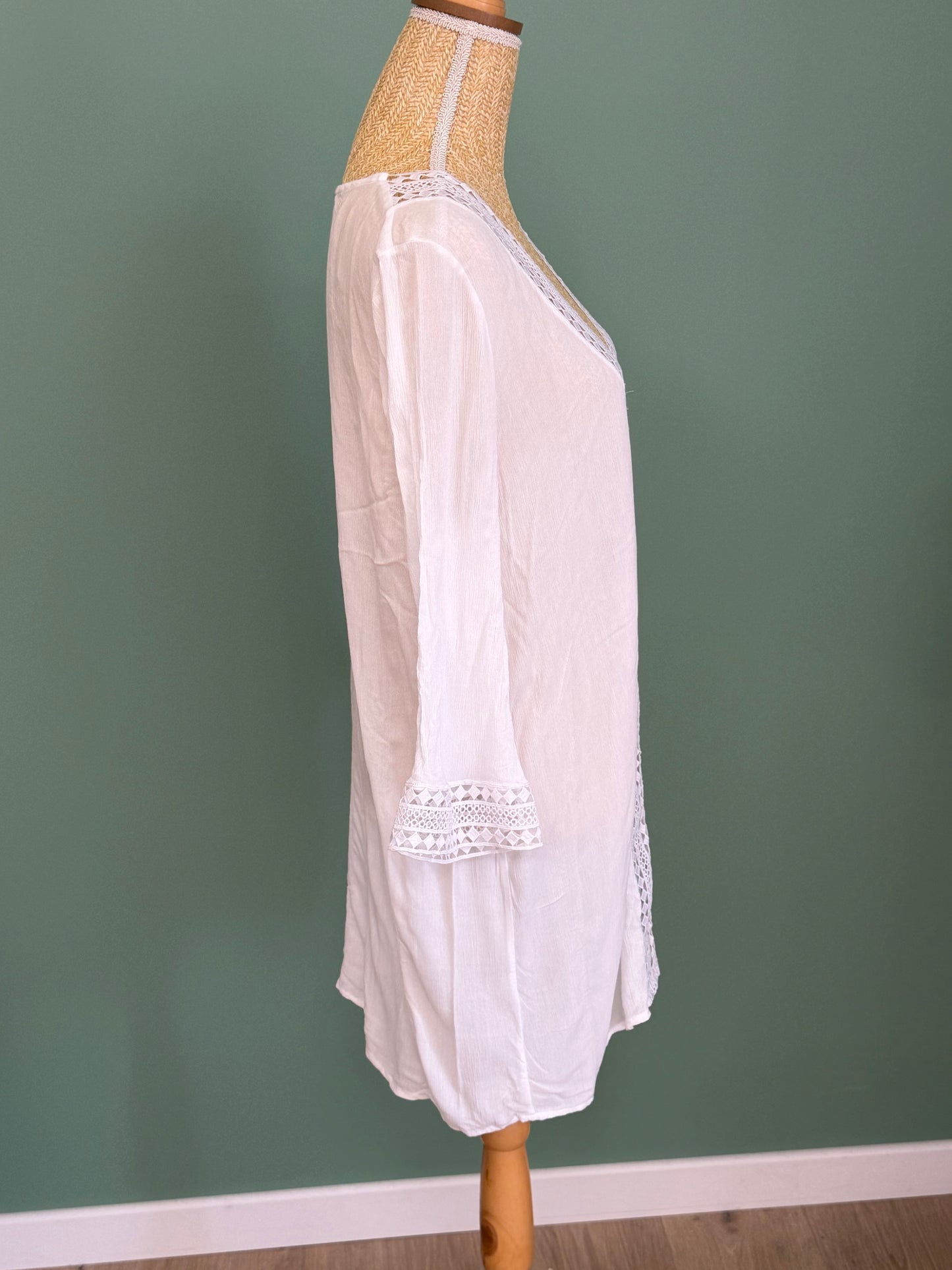 Robe tunique blanche à dentelle bohème femme XL