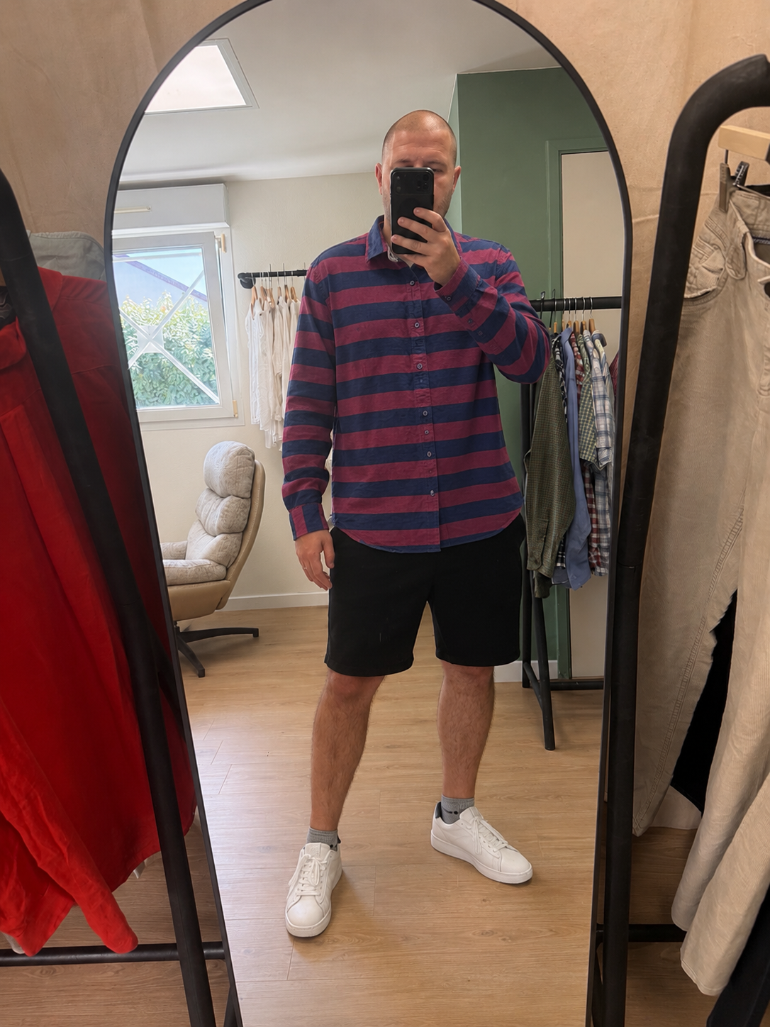 Chemise Real Indigo rayée bleu marine & bordeaux - Tommy Hilfiger - Taille L