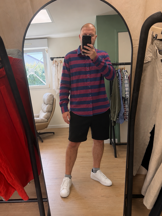 Chemise Real Indigo rayée bleu marine & bordeaux - Tommy Hilfiger - Taille L