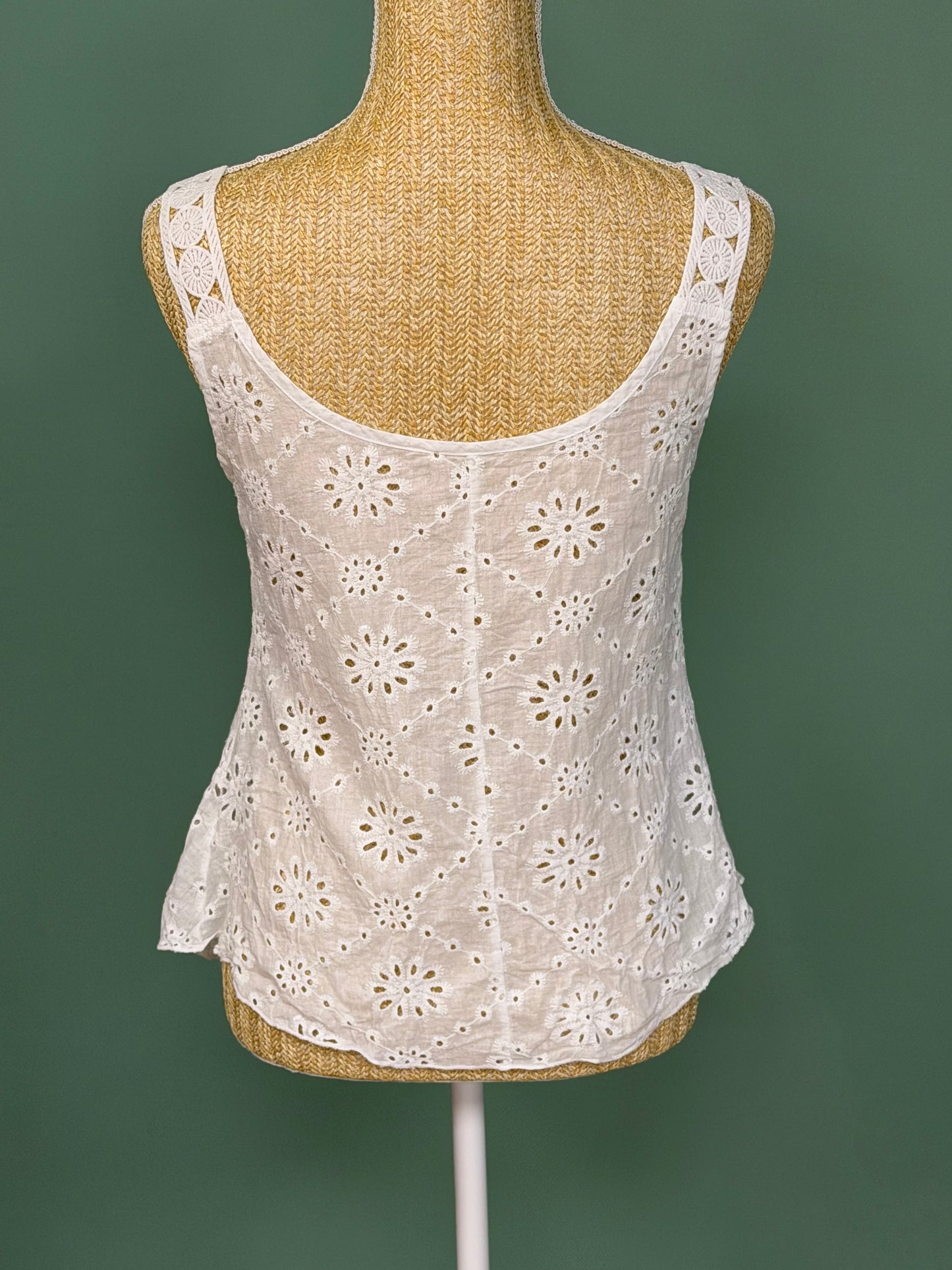 Débardeur en broderie anglaise blanc à bretelles ajourées – Taille M