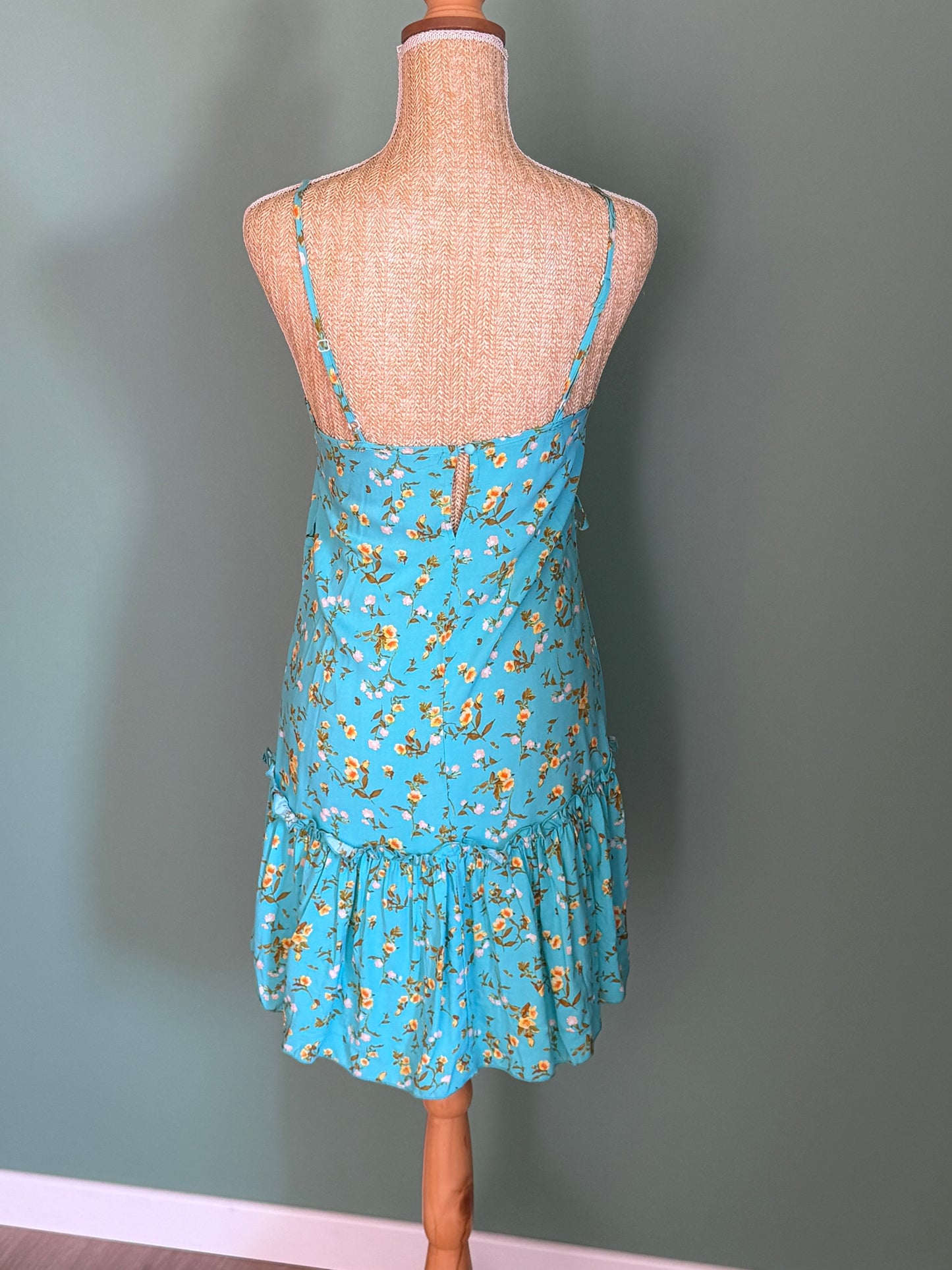 Robe fleurie bleu turquoise – Taille M