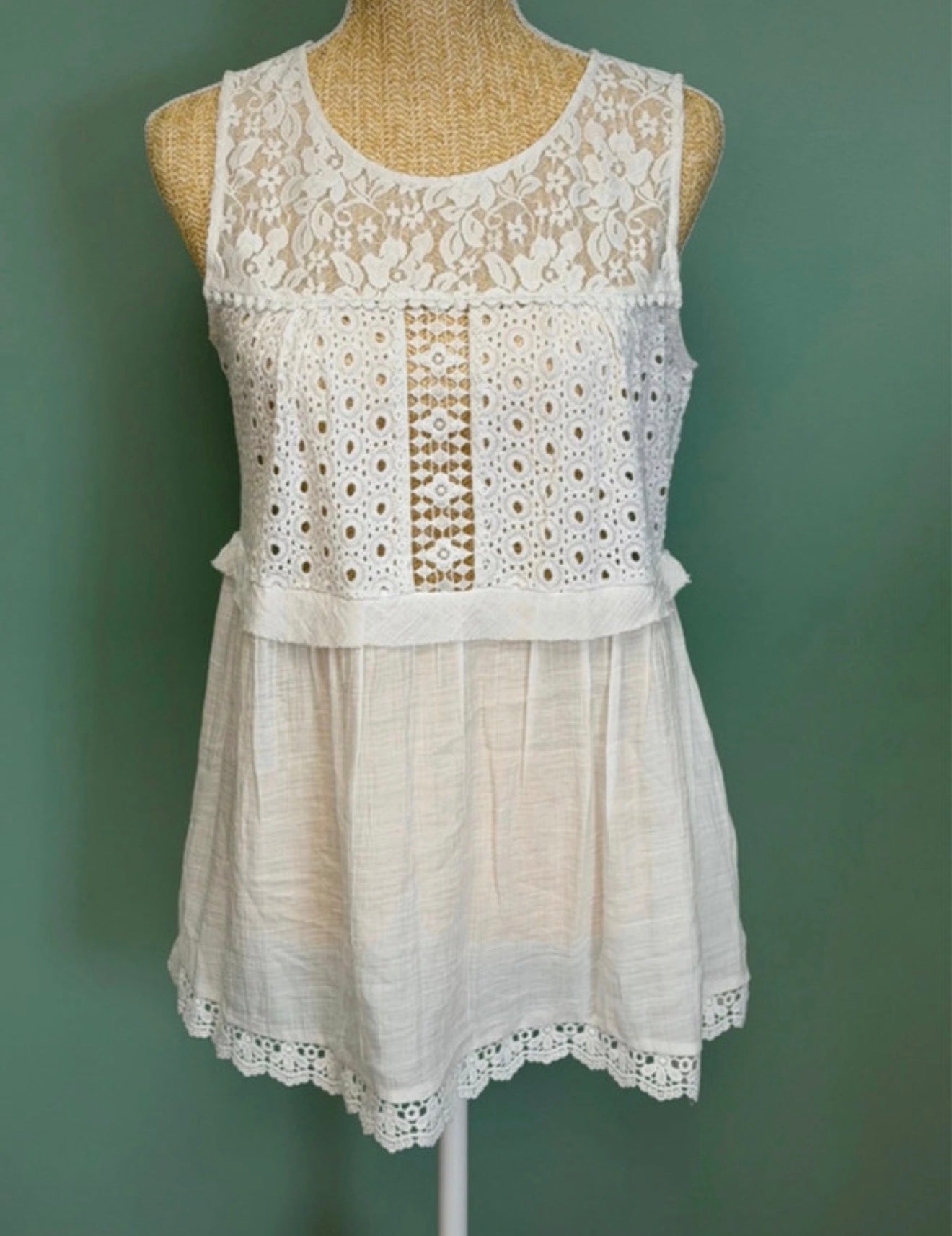 Tunique Bohème Blanche Broderie Anglaise & Dentelle - Taille M