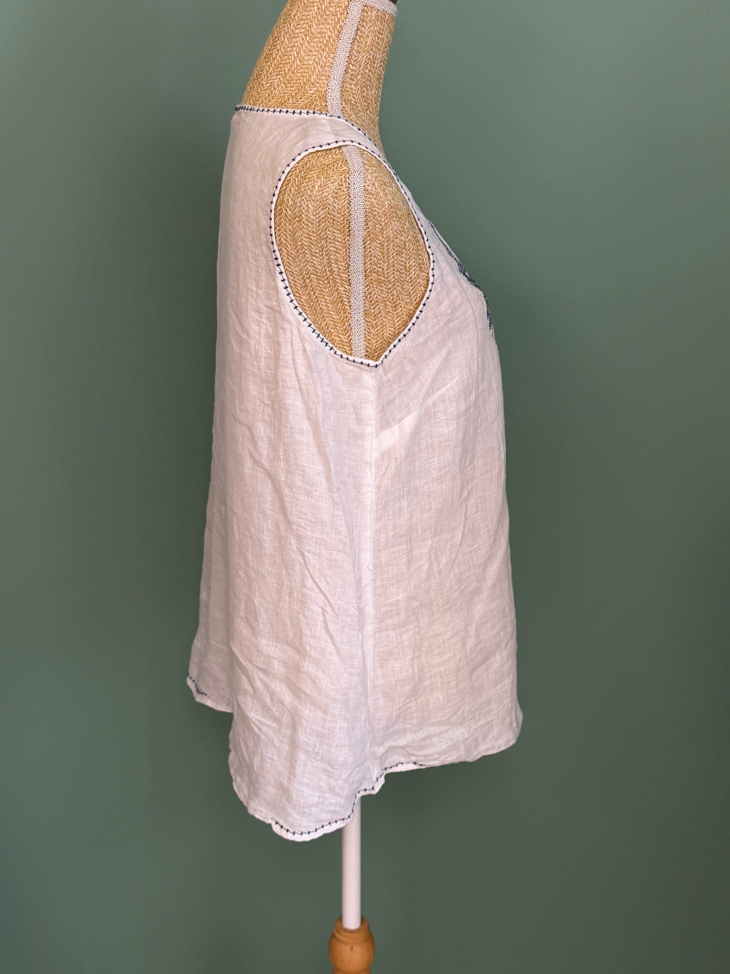 Débardeur en lin blanc brodé femme L