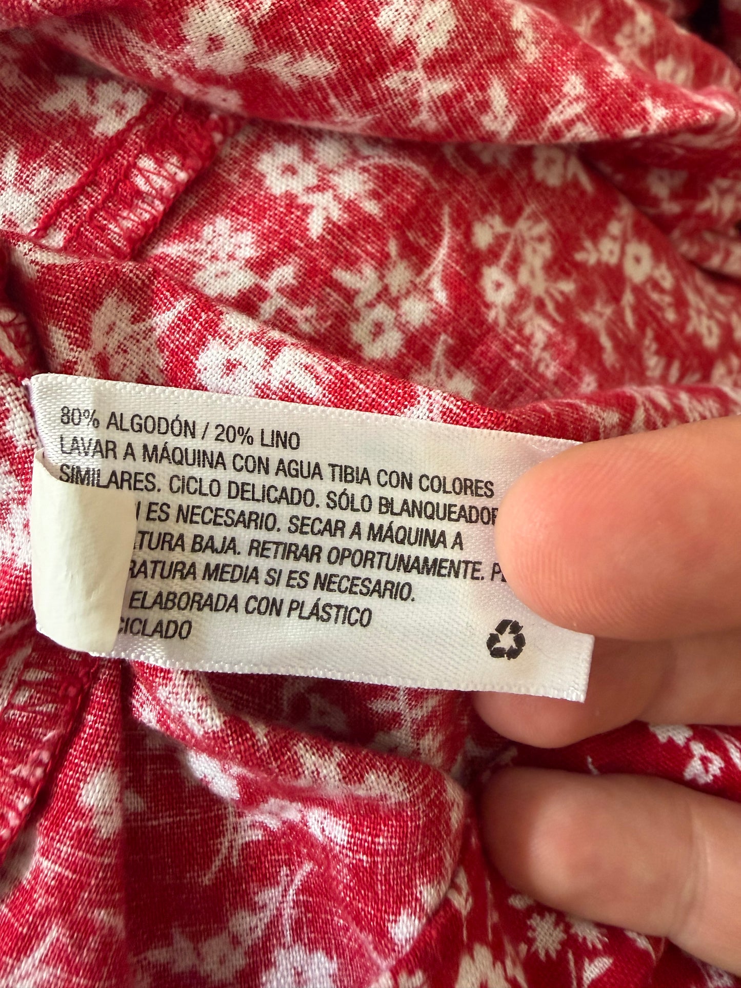 Robe rouge fleurie à bretelles – coton & lin – taille S