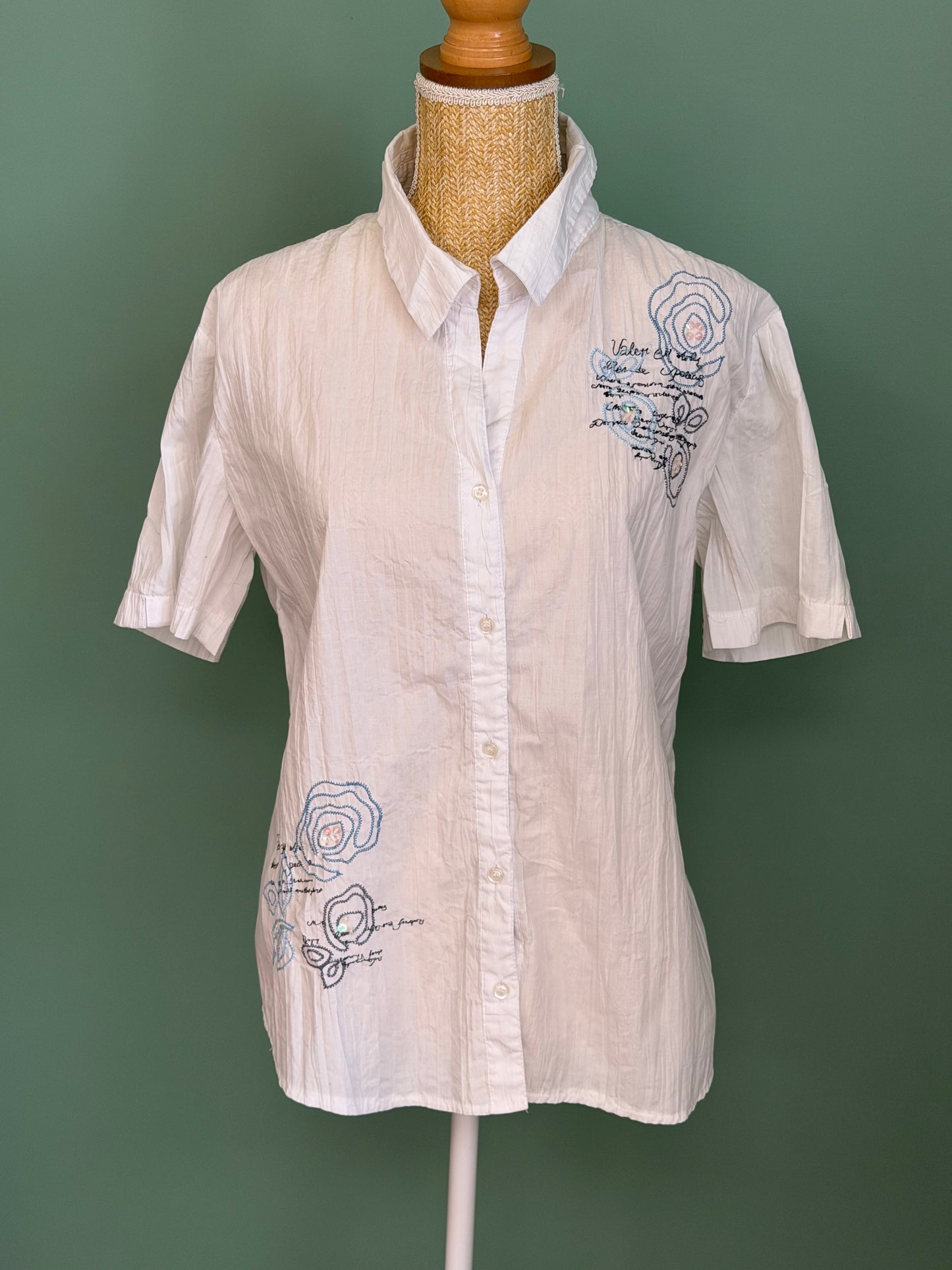 Chemisier blanc brodé manches courtes femme XL
