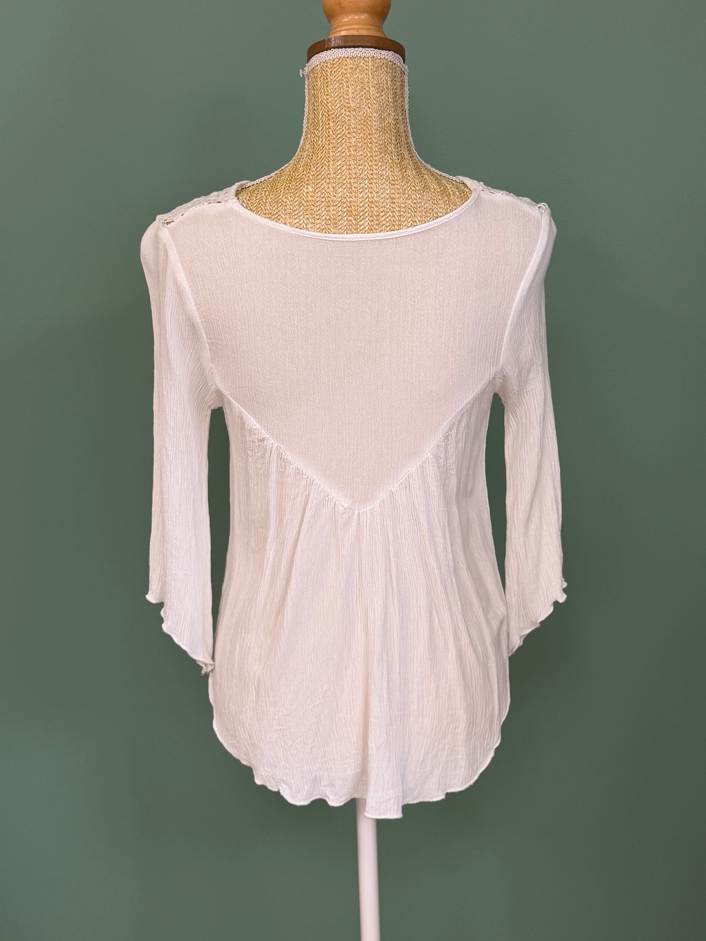 Blouse blanche en gaze de coton et dentelle crochet femme S