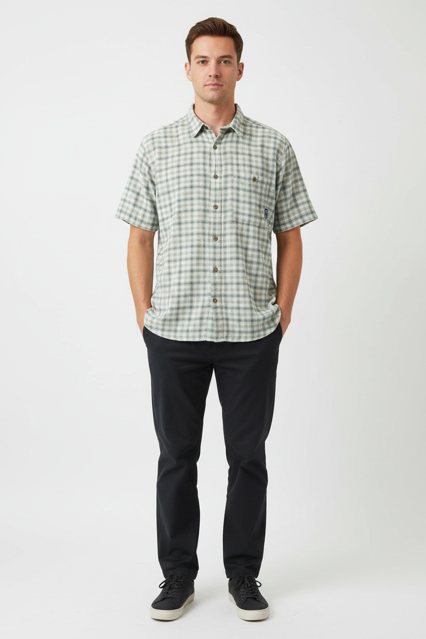 Chemise homme Patagonia Organic Cotton à carreaux kaki/gris