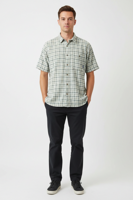 Chemise homme Patagonia Organic Cotton à carreaux kaki/gris