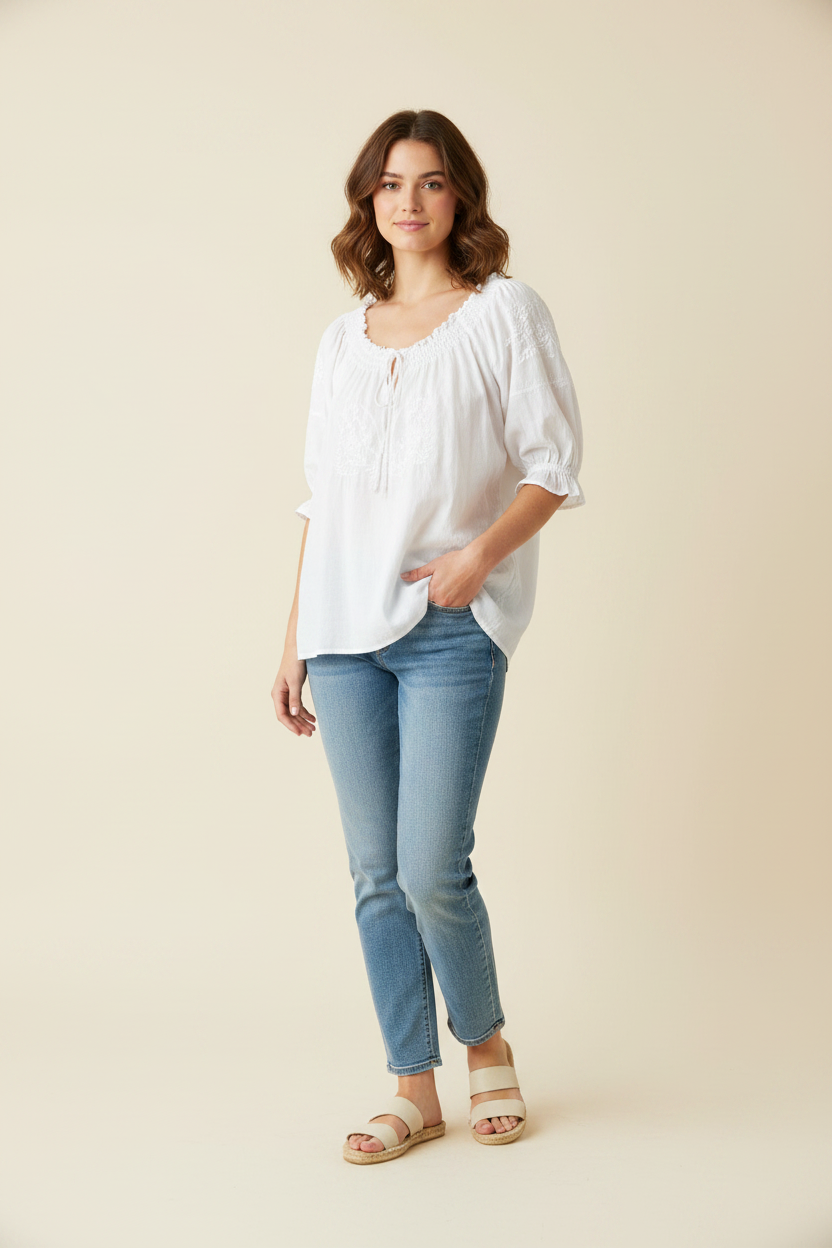Blouse blanche bohème manches bouffantes