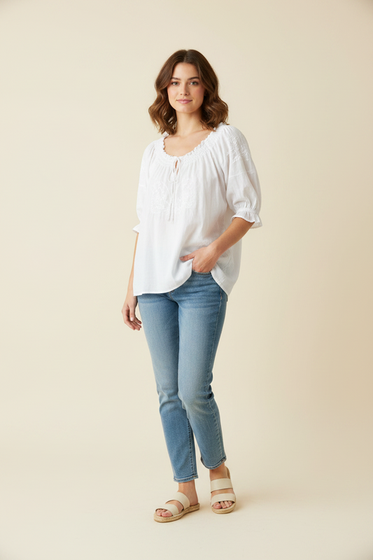 Blouse blanche bohème manches bouffantes