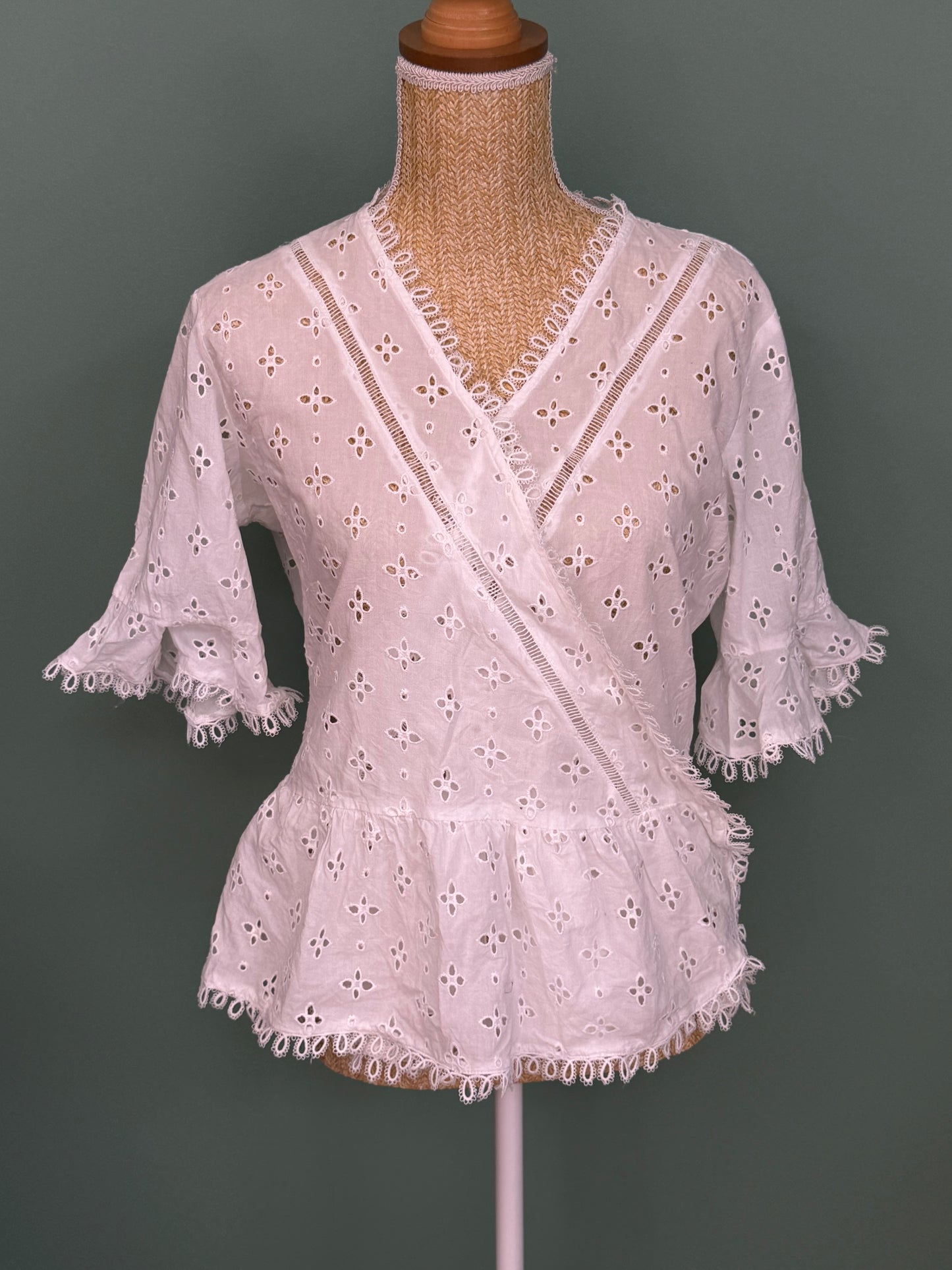 Blouse cache-cœur blanche en broderie anglaise Moss femme XL