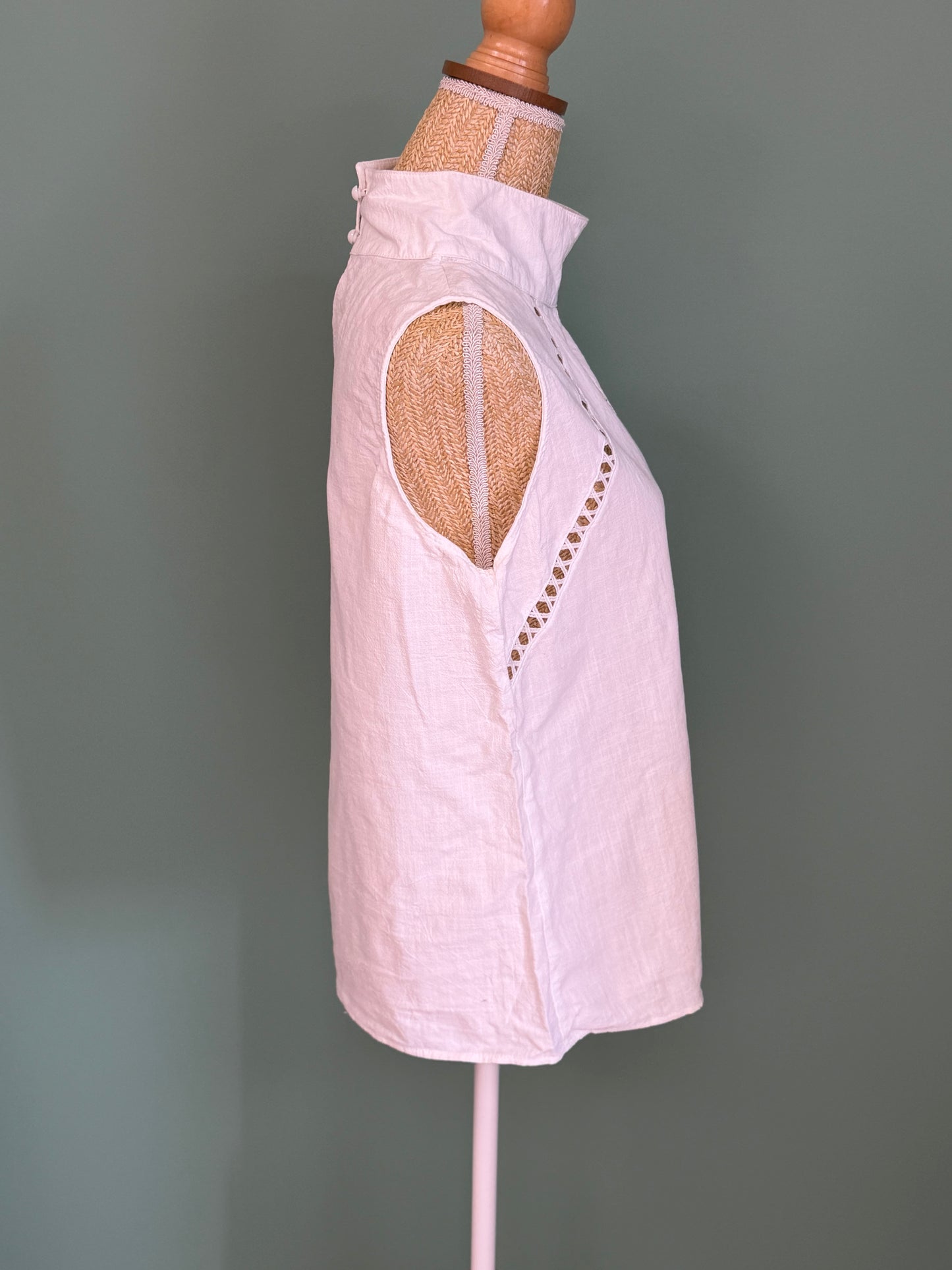Blouse blanche sans manches en coton à col montant femme M