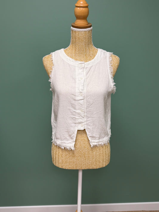 Top blanc sans manches effet lin / bohème