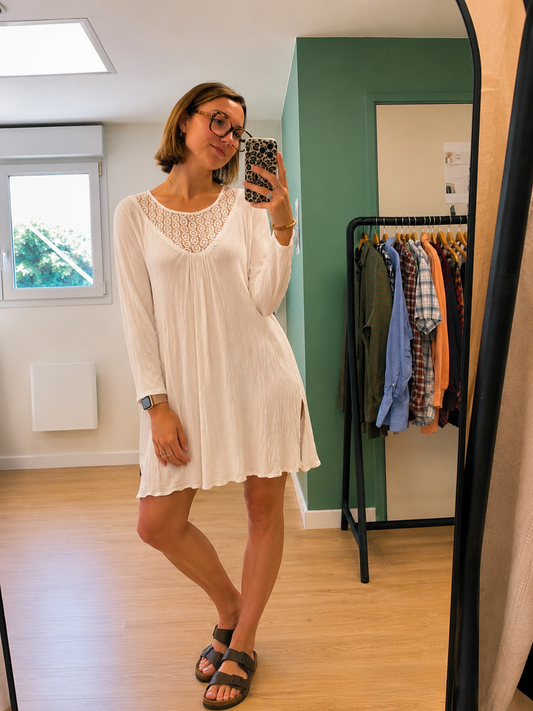 Tunique fluide écrue avec dentelle – Taille M/L