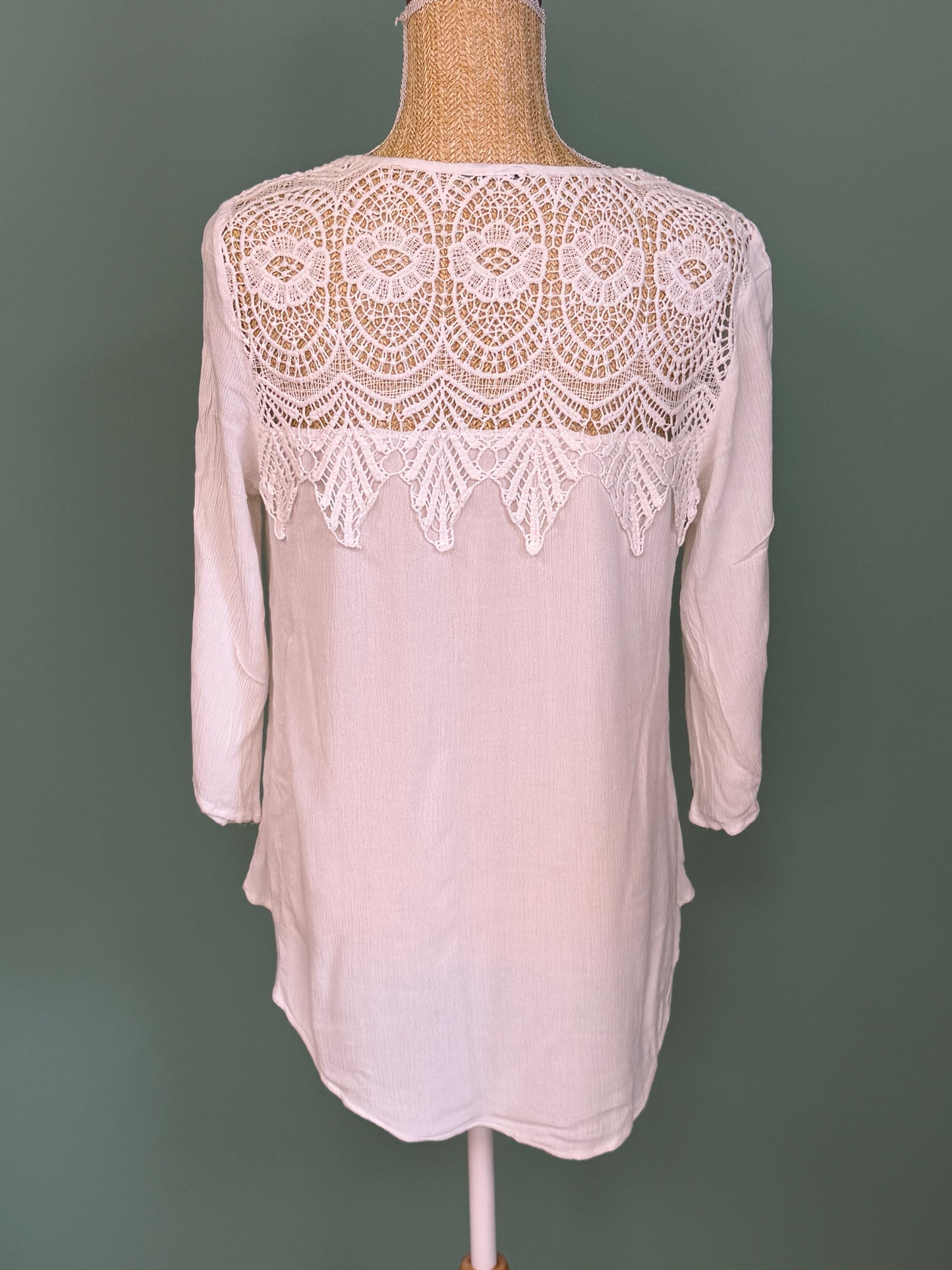Blouse blanche à dentelle crochetée dos femme M/L en viscose