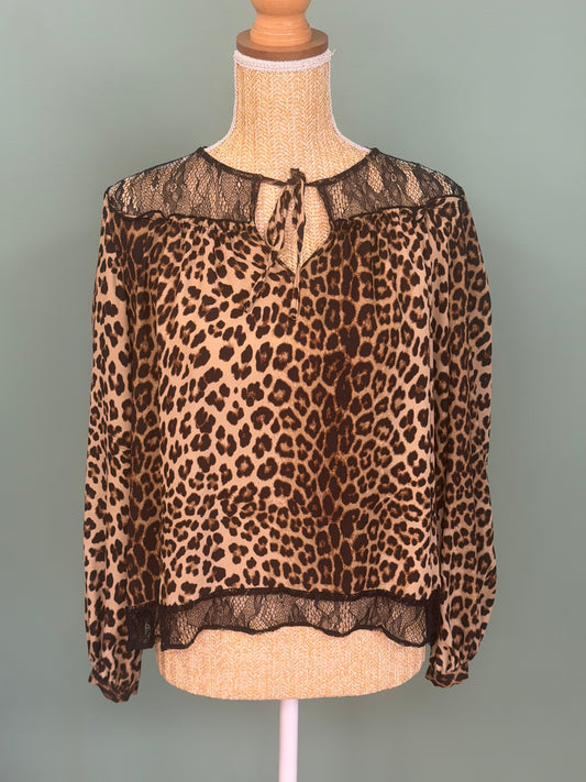 Blouse léopard Zara Basic avec dentelle femme taille S
