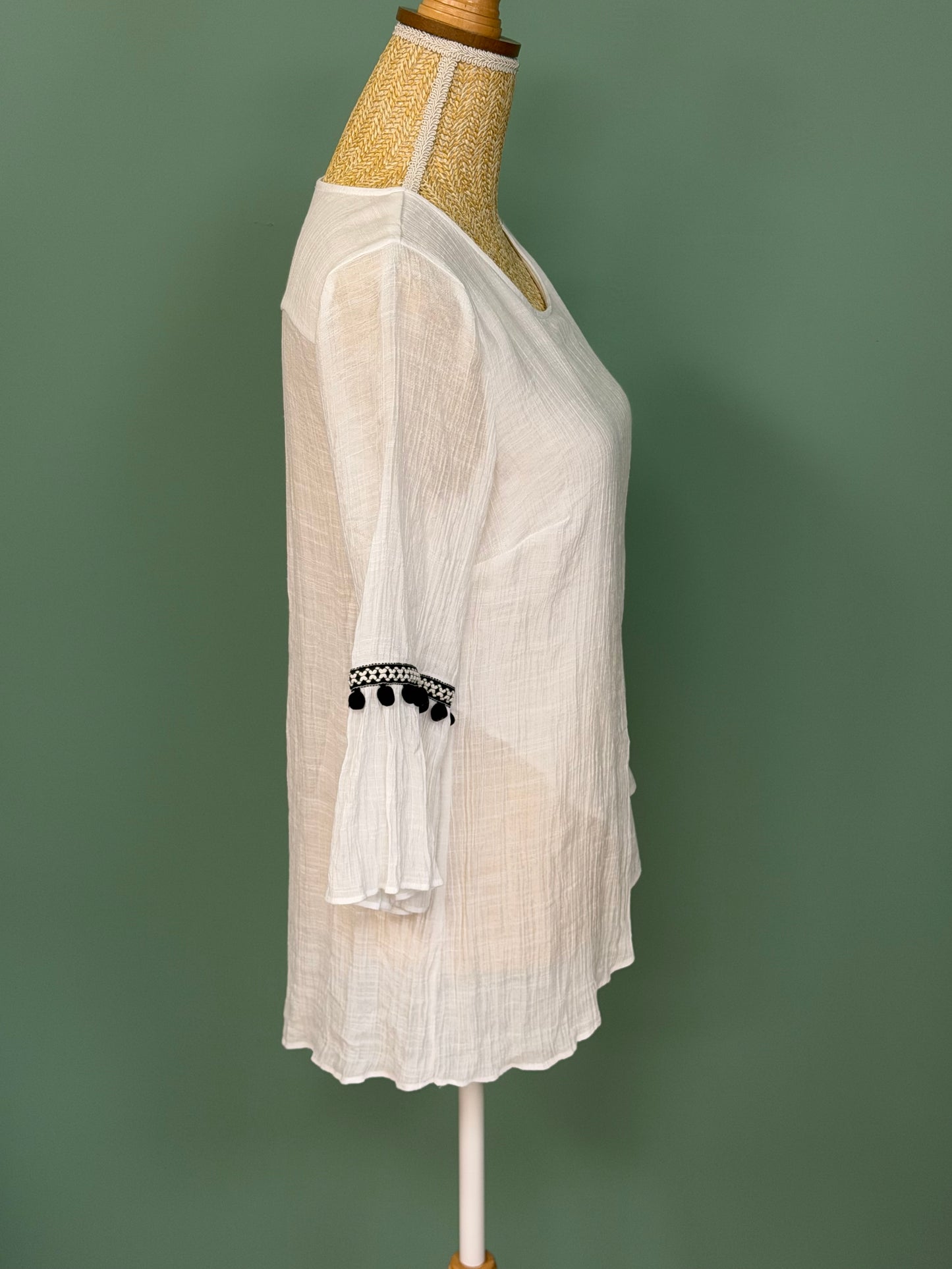 Blouse blanche fluide à pompons femme taille M