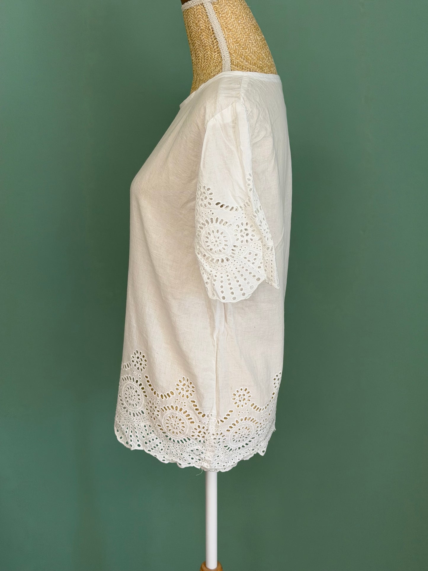 Tunique blanche en lin et broderie anglaise femme M