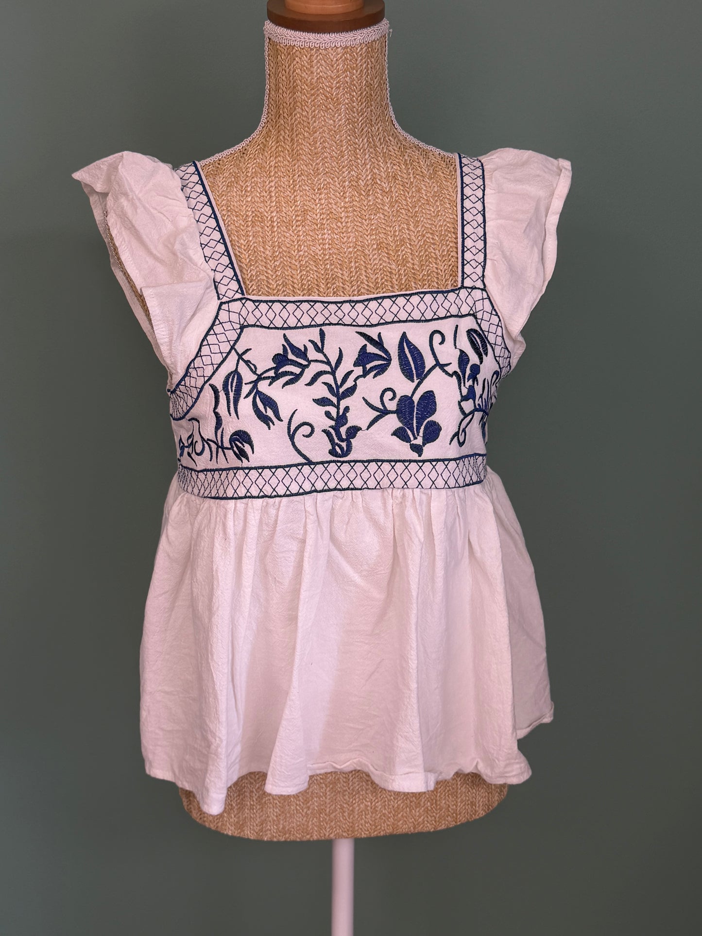 Blouse bohème blanche brodée à volants femme S