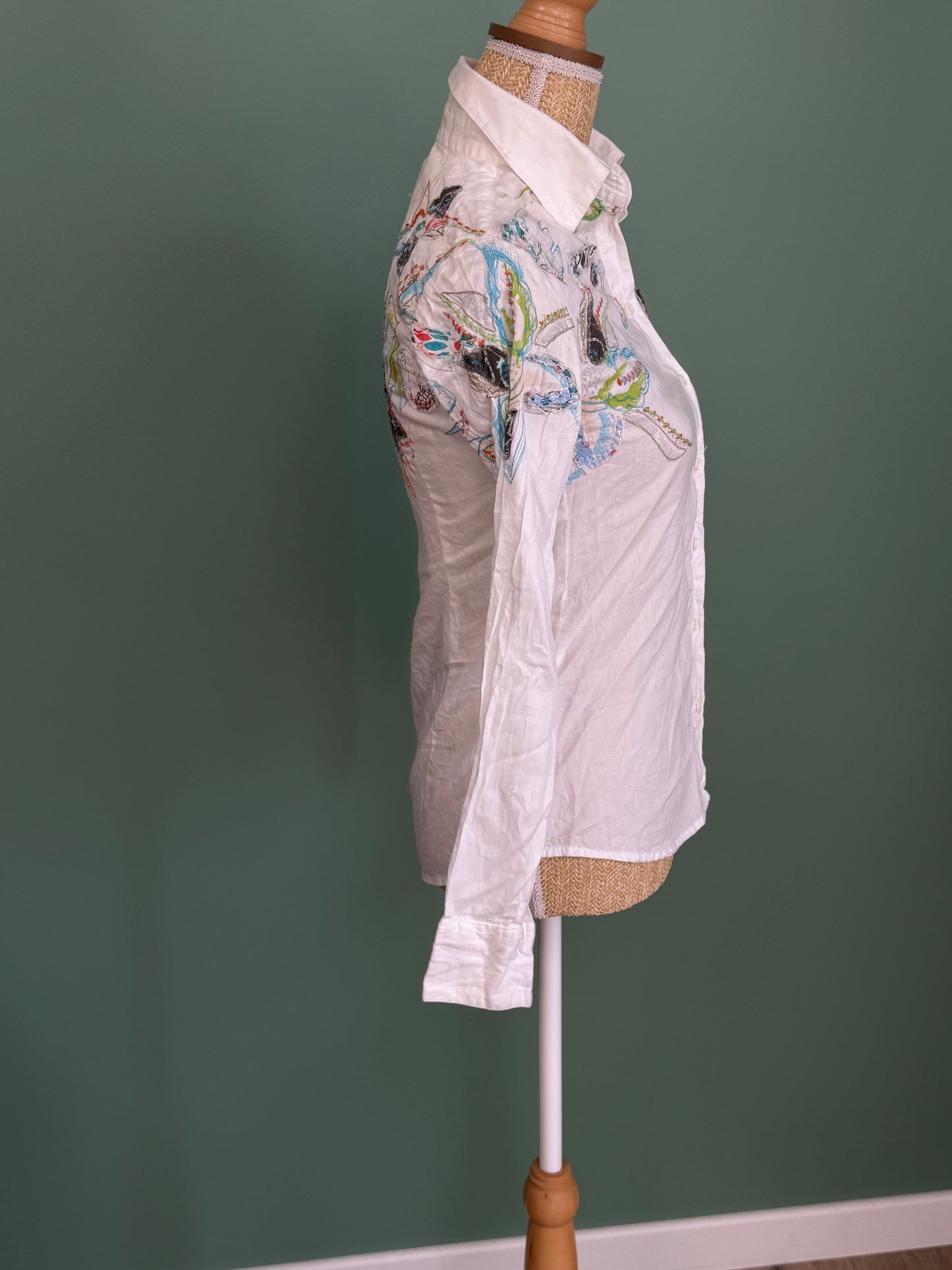 Chemise Desigual blanche brodée multicolore femme T36