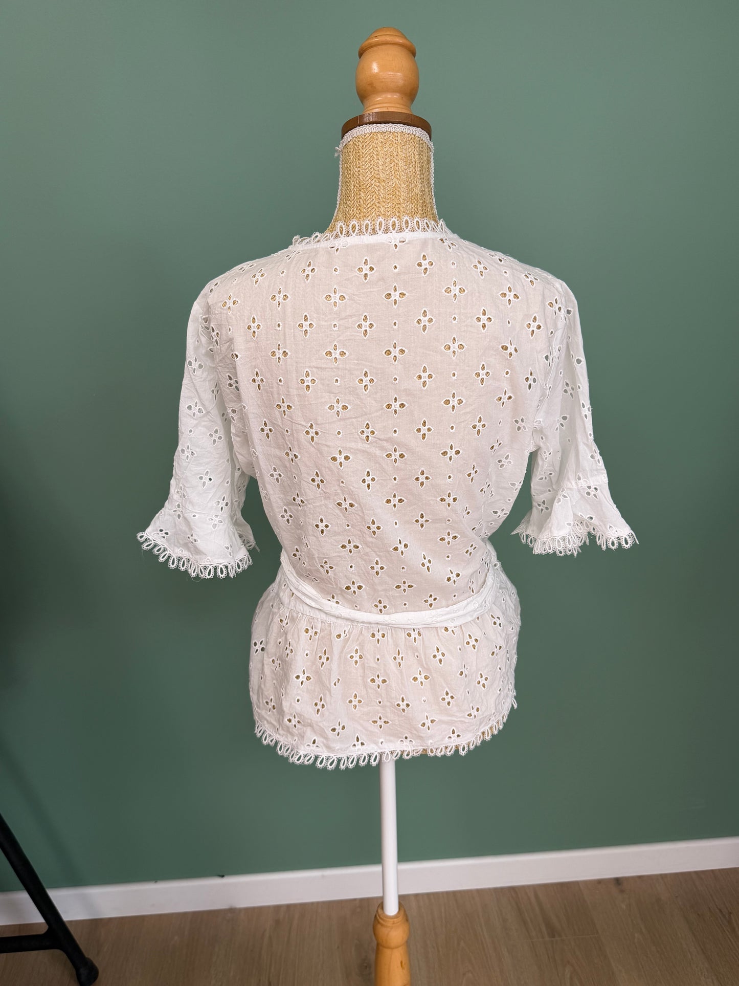 Blouse cache-cœur blanche en broderie anglaise Moss femme XL