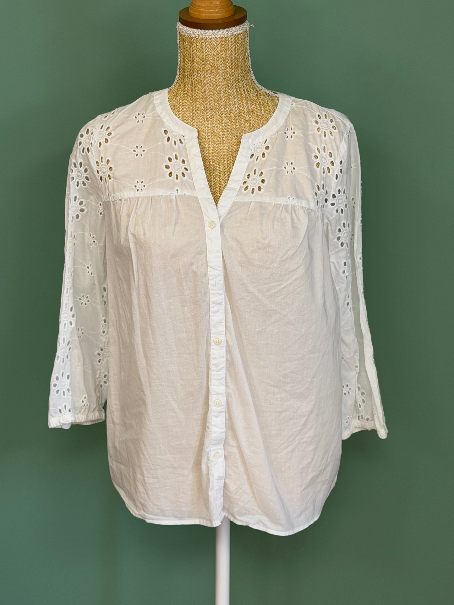 Blouse blanche en coton brodé femme M