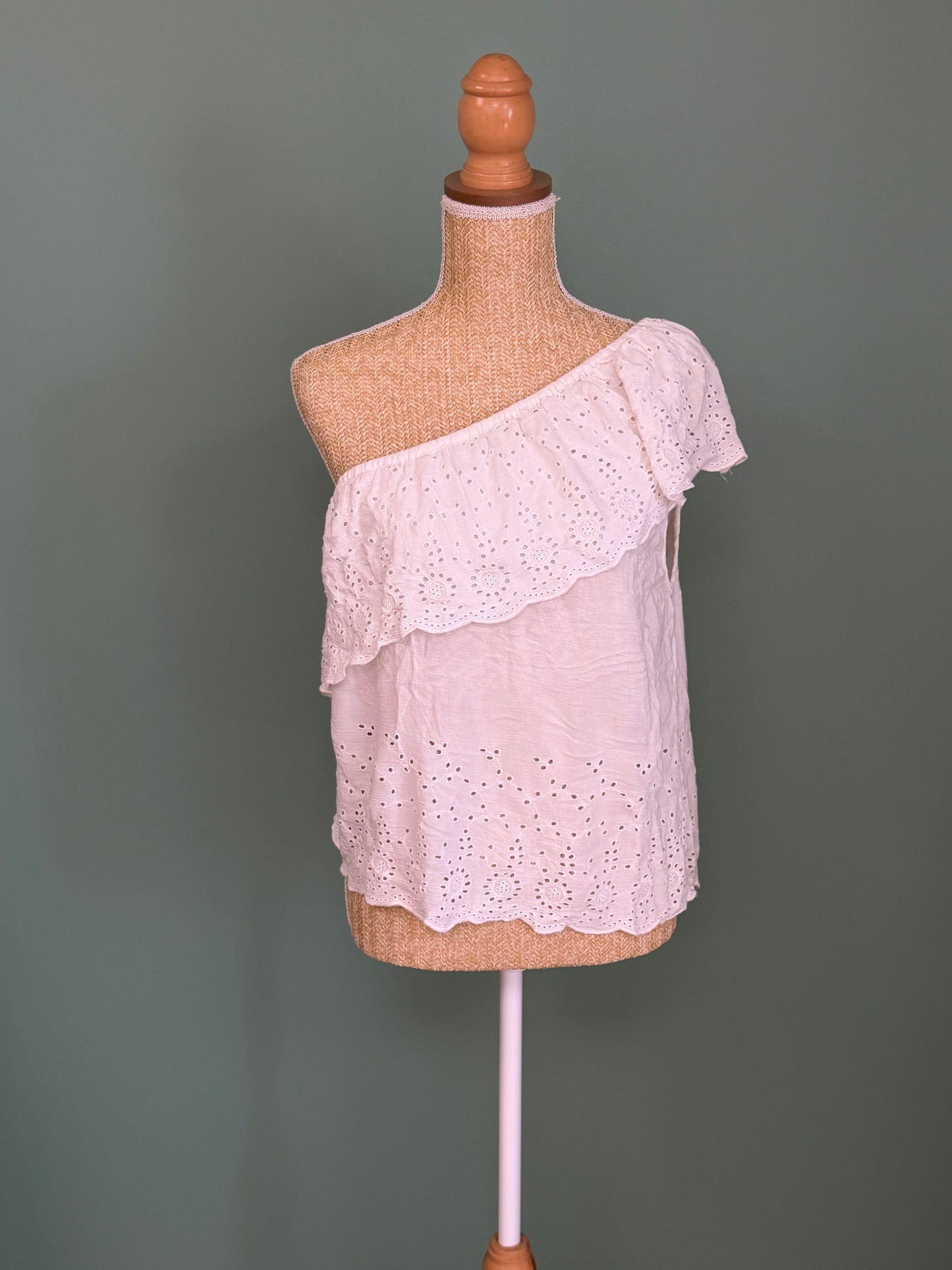Top asymétrique blanc en broderie anglaise femme M