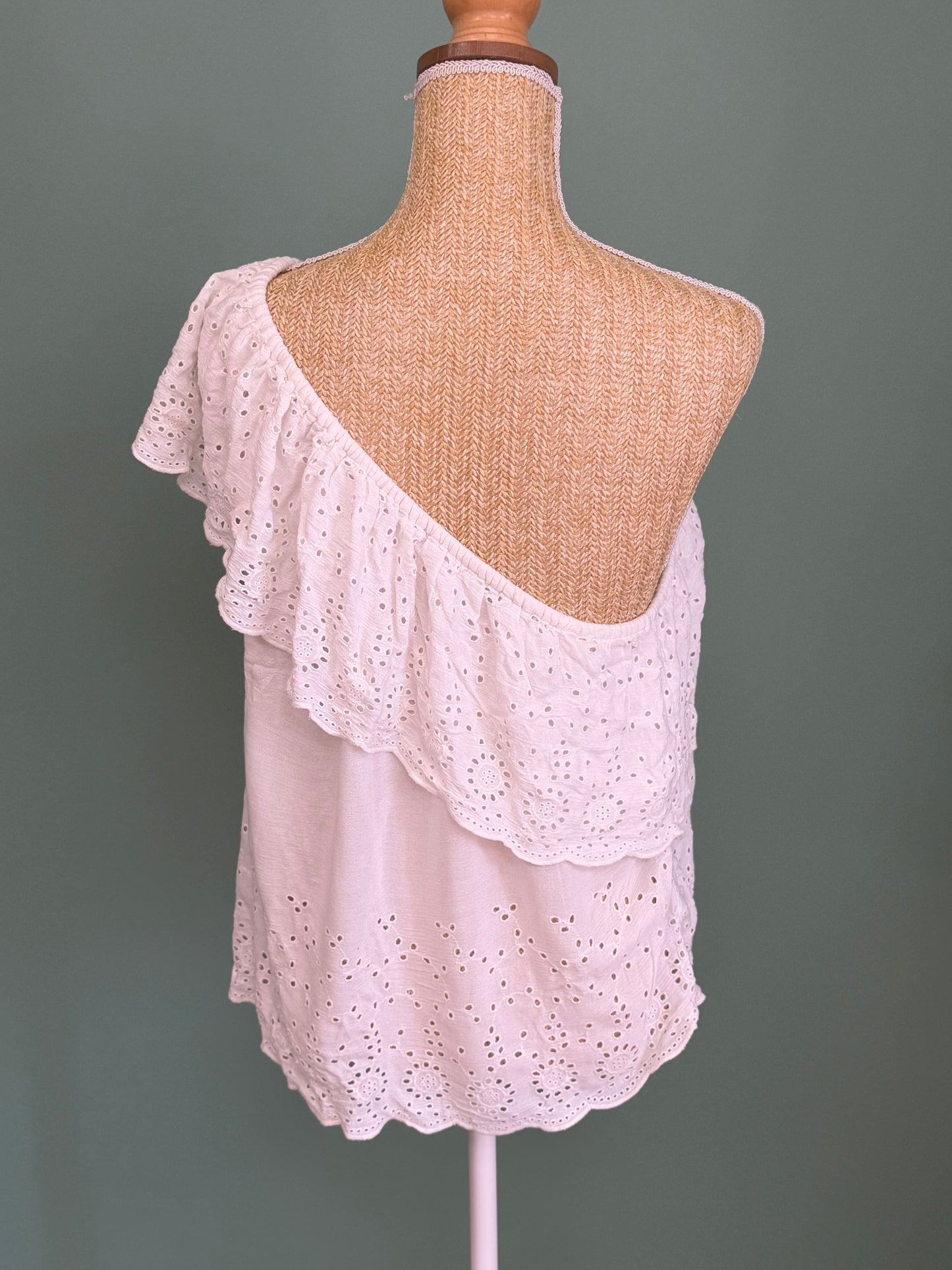 Top asymétrique blanc en broderie anglaise femme M
