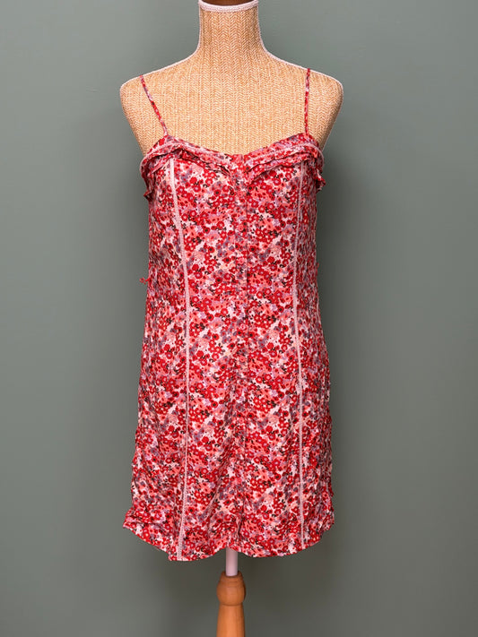 Robe fluide fleurie rouge & rose à fines bretelles - Taille M