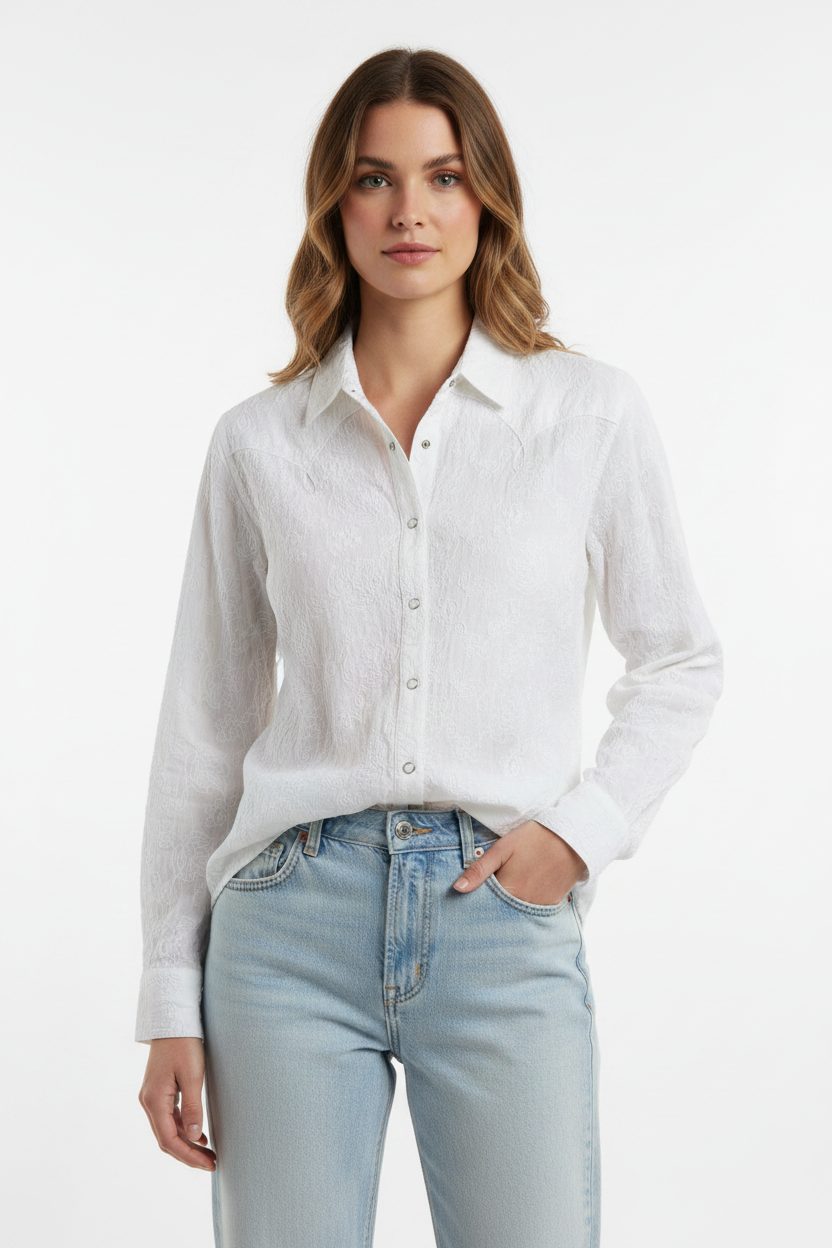 Chemise blanche brodée style western bohème